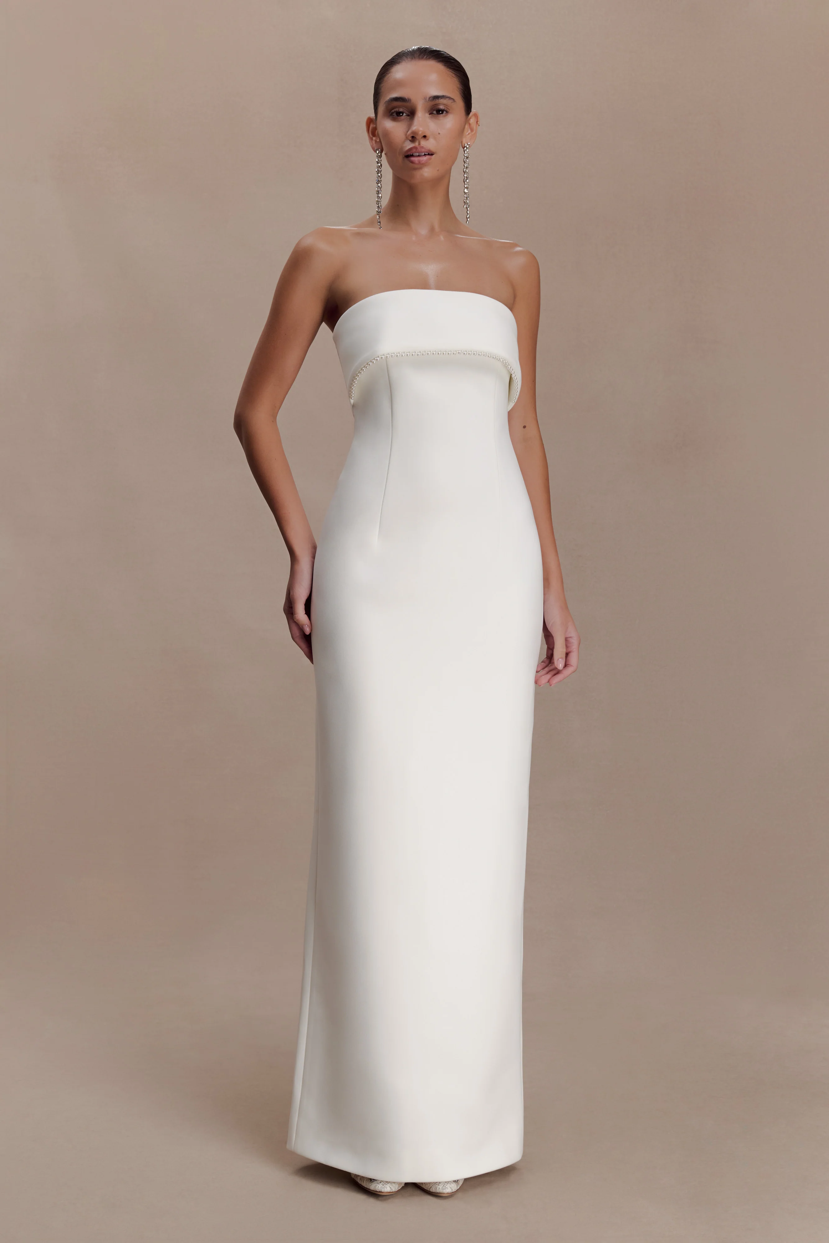 Sloane Strapless Maxi Dress With Pearls - White - Image 5