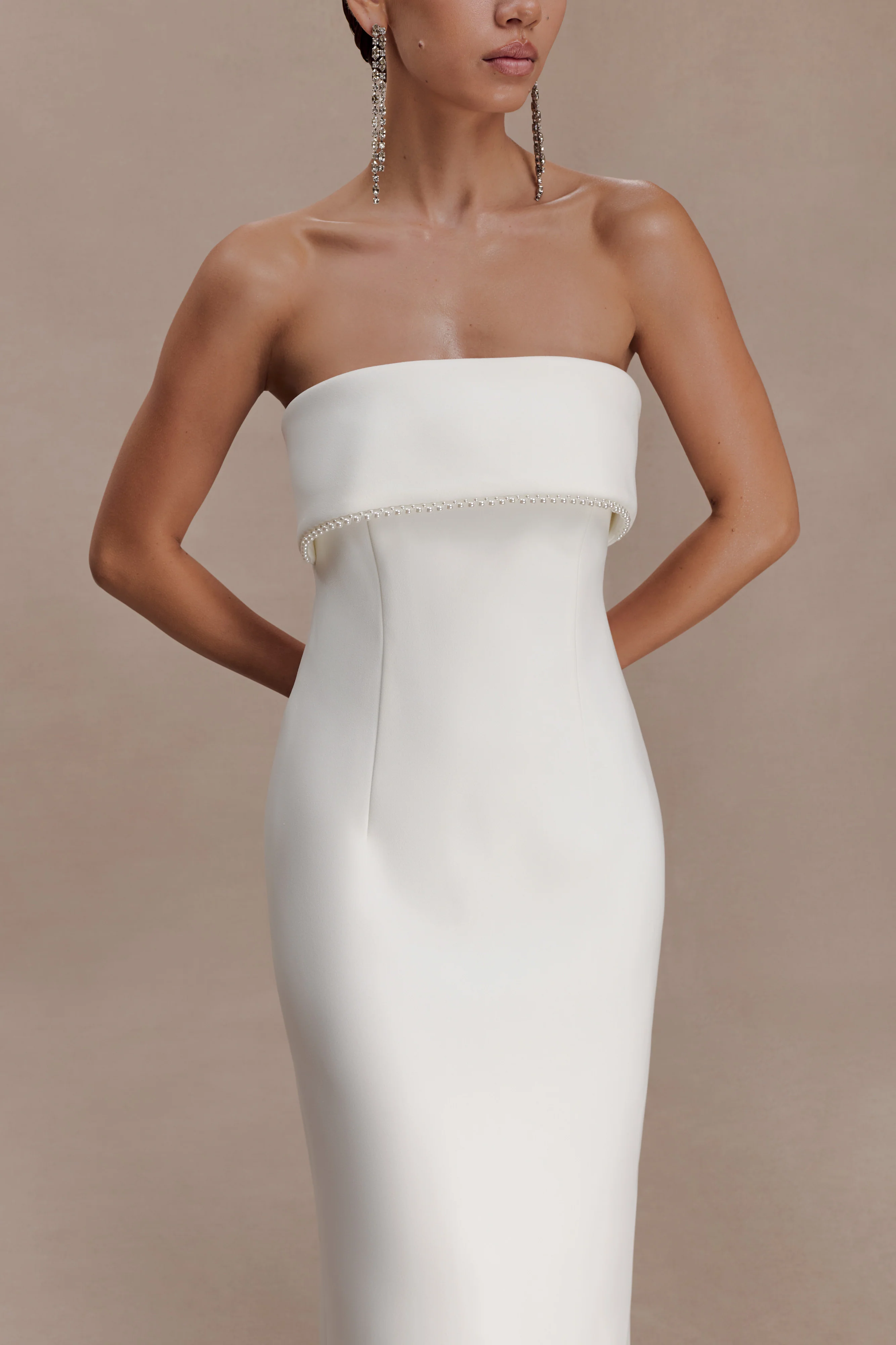 Sloane Strapless Maxi Dress With Pearls - White - Image 6
