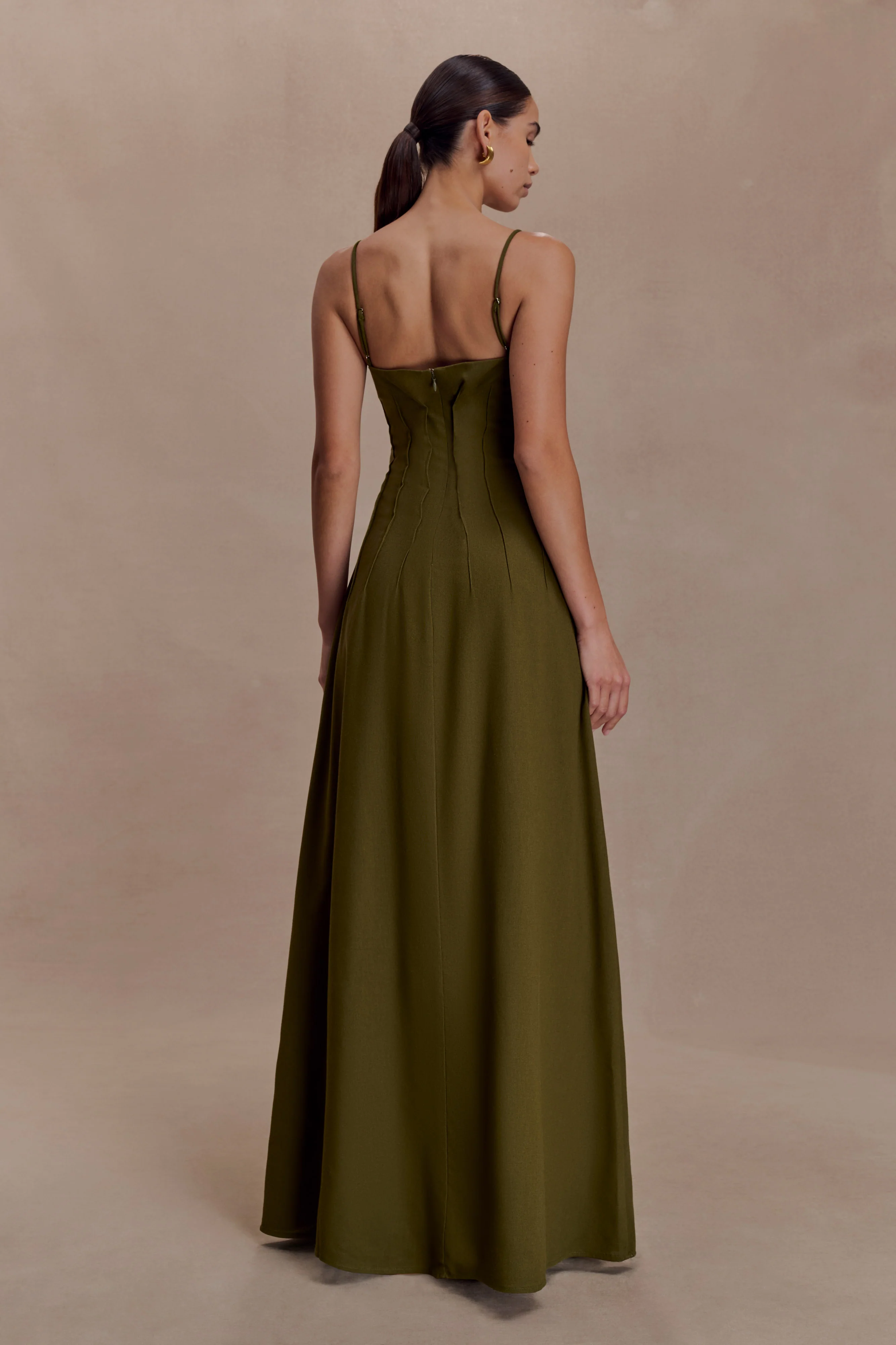 Sofie Pintuck Linen Maxi Dress - Khaki - Image 2
