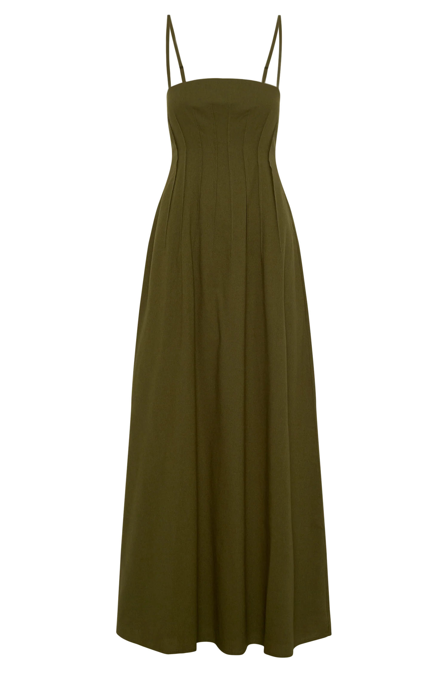 Sofie Pintuck Linen Maxi Dress - Khaki - Image 7