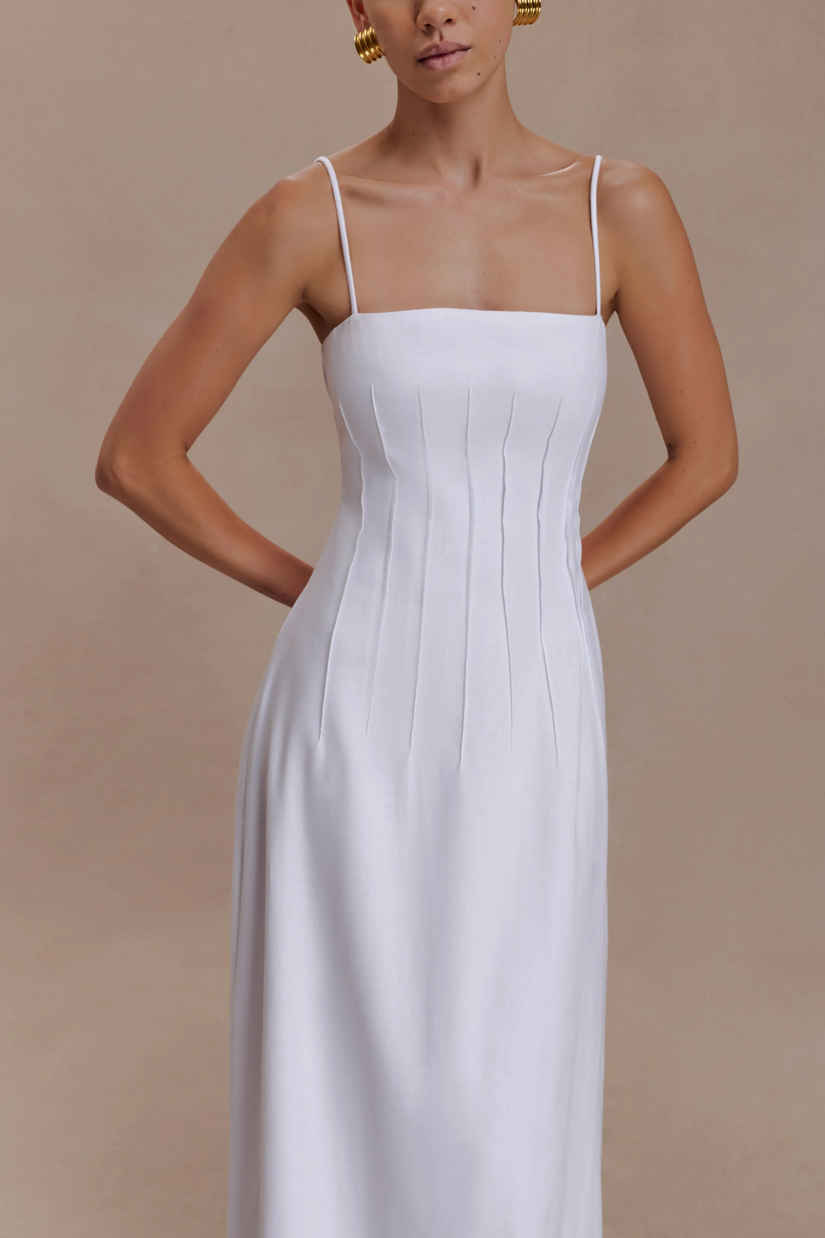 Sofie Pintuck Linen Maxi Dress - White - Image 3