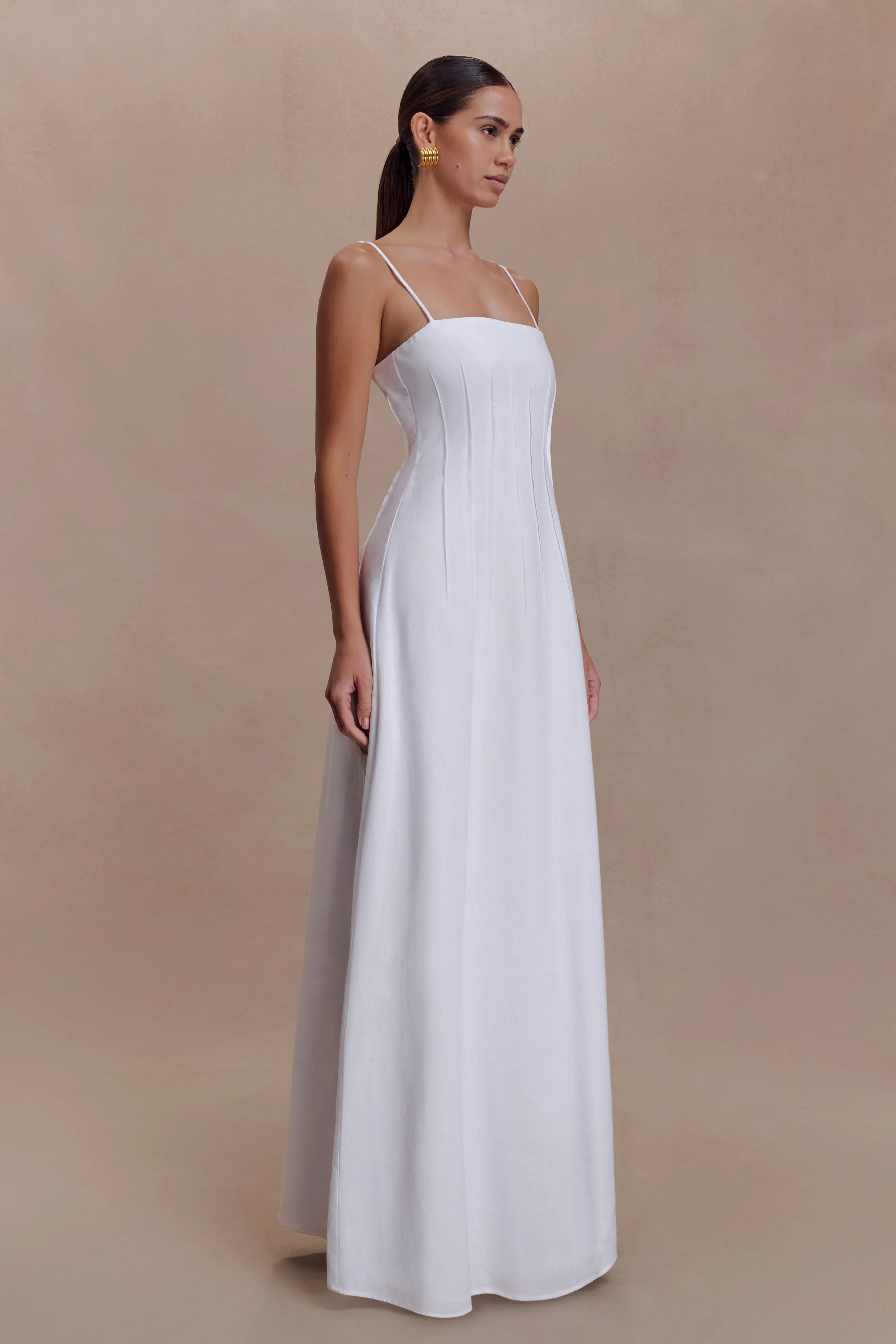 Sofie Pintuck Linen Maxi Dress - White - Image 5