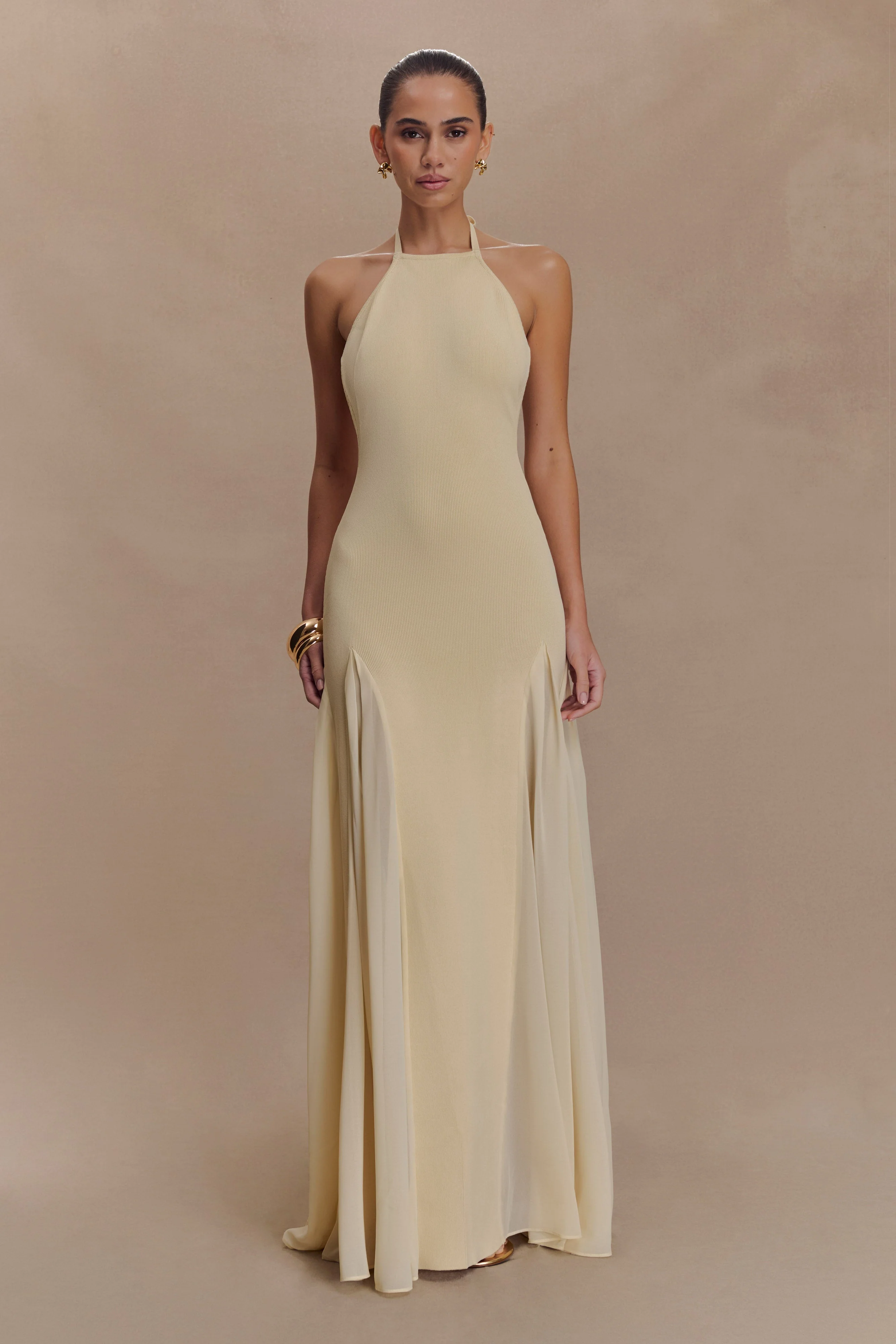 Soleil Knit And Mesh Halter Maxi Dress - Cream - Image 4