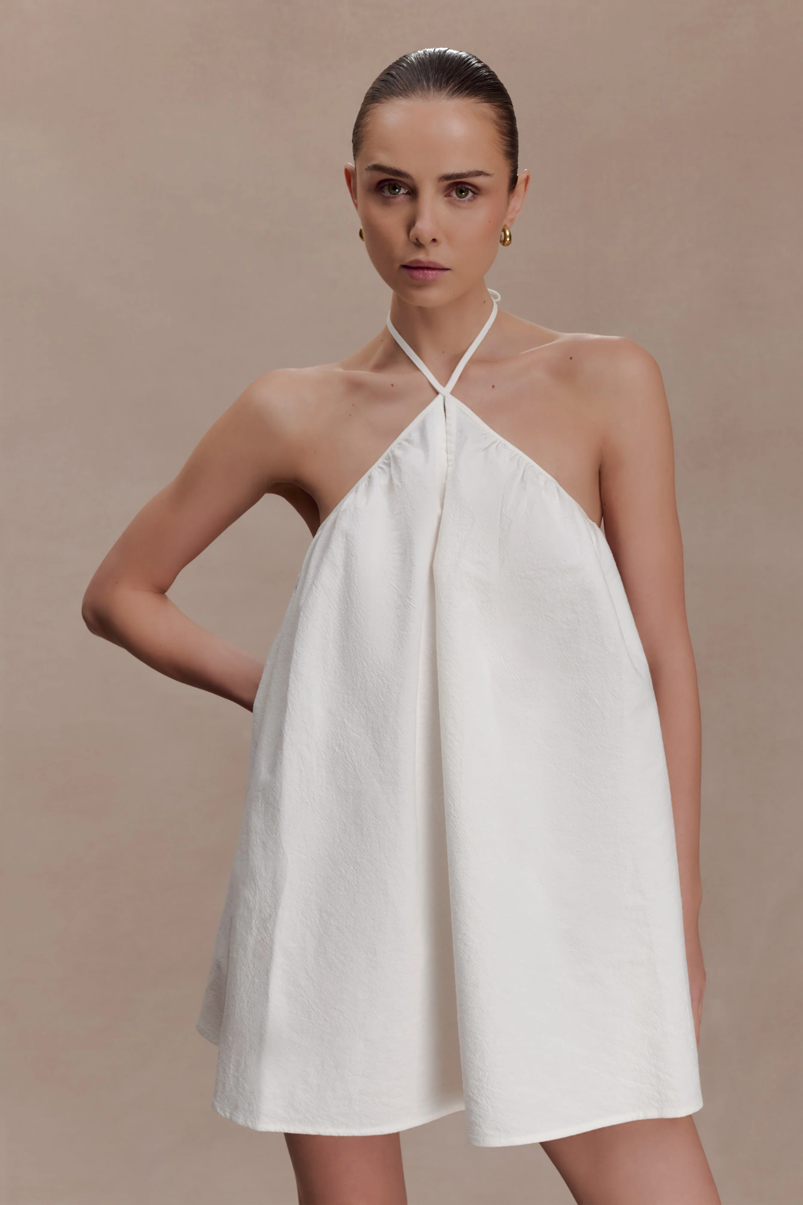Sonja Keyhole Halter Cotton Mini Dress - White - Image 2
