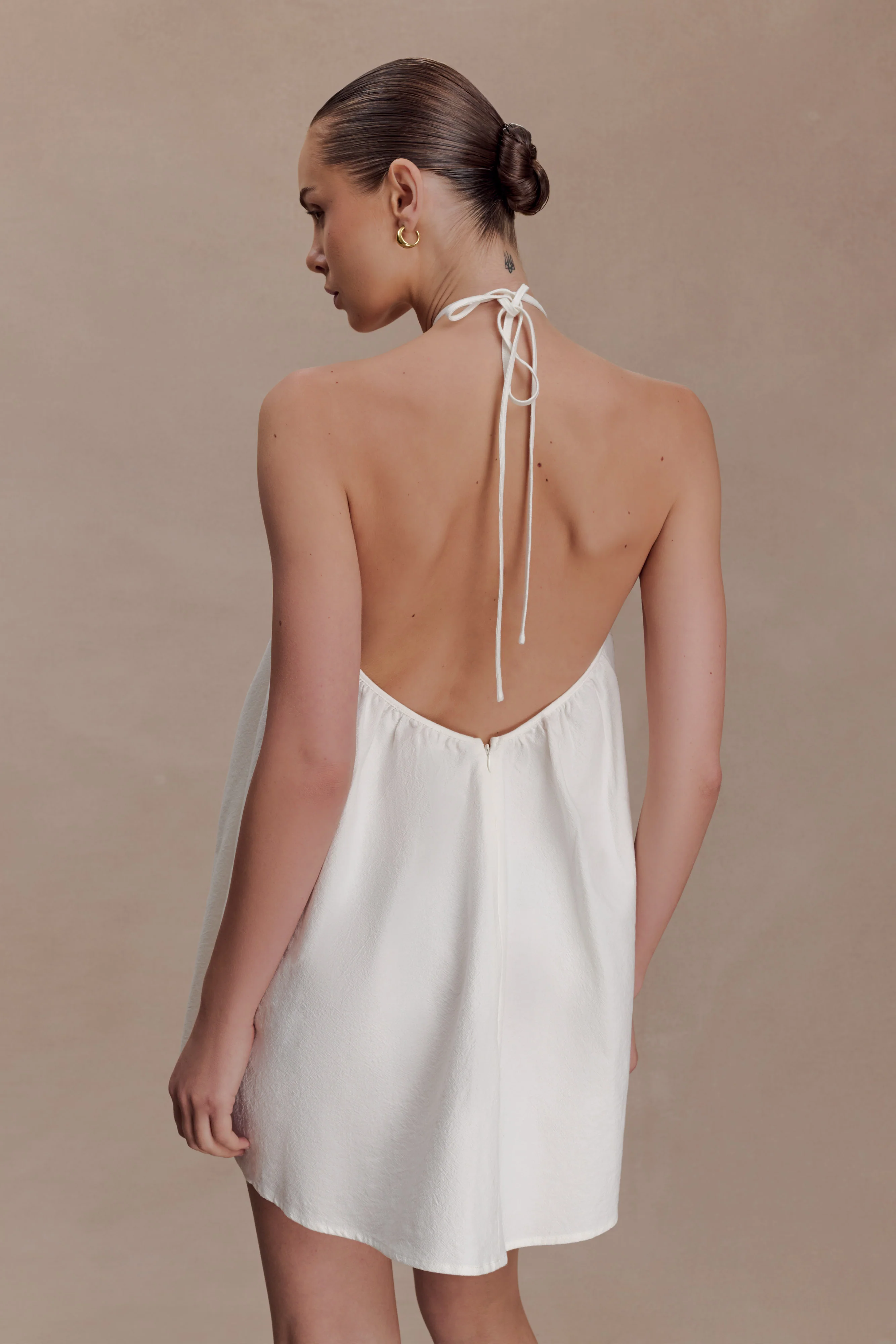 Sonja Keyhole Halter Cotton Mini Dress - White - Image 3