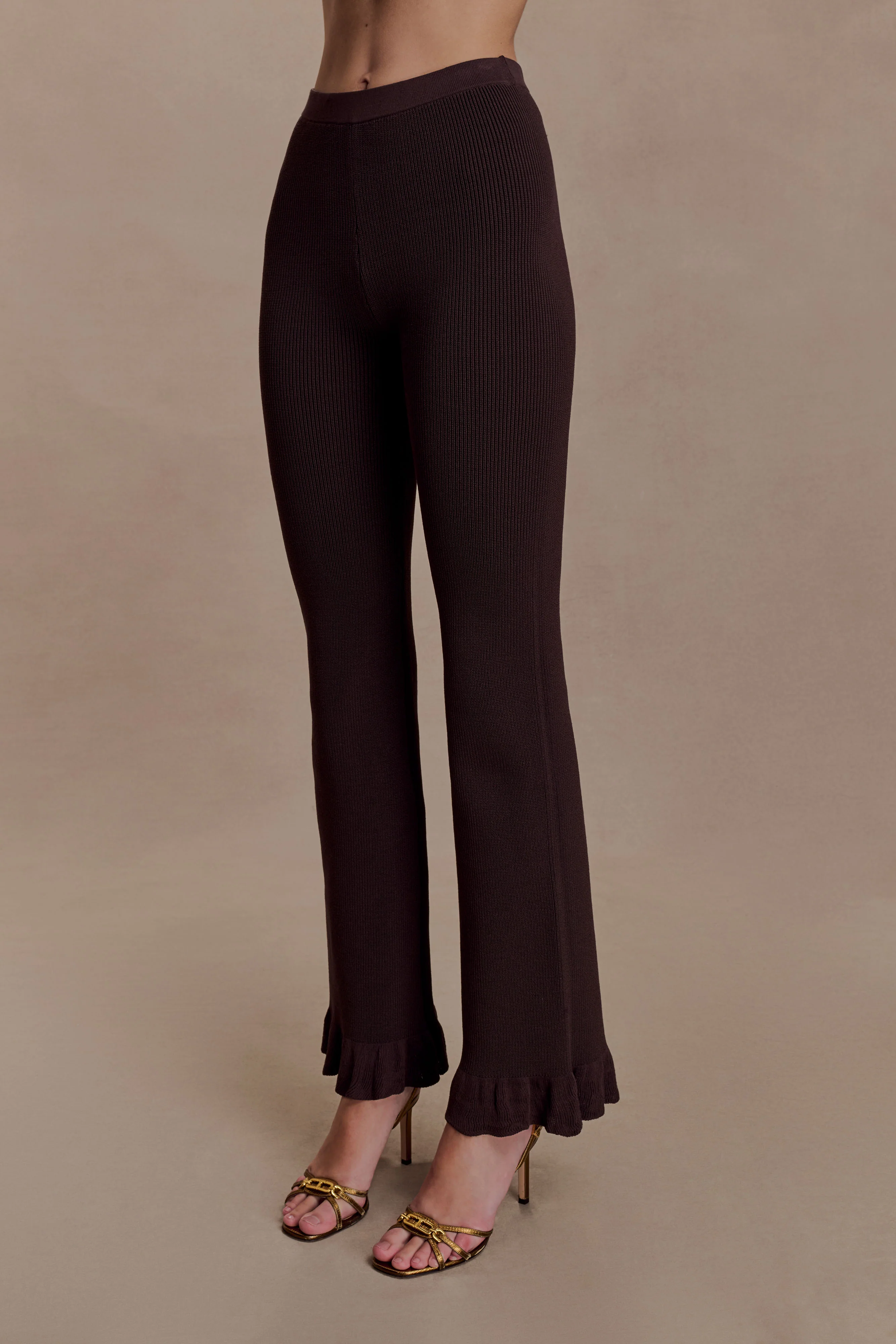 Suzie Ribbed Flared Pants - Chocolate - Image 4