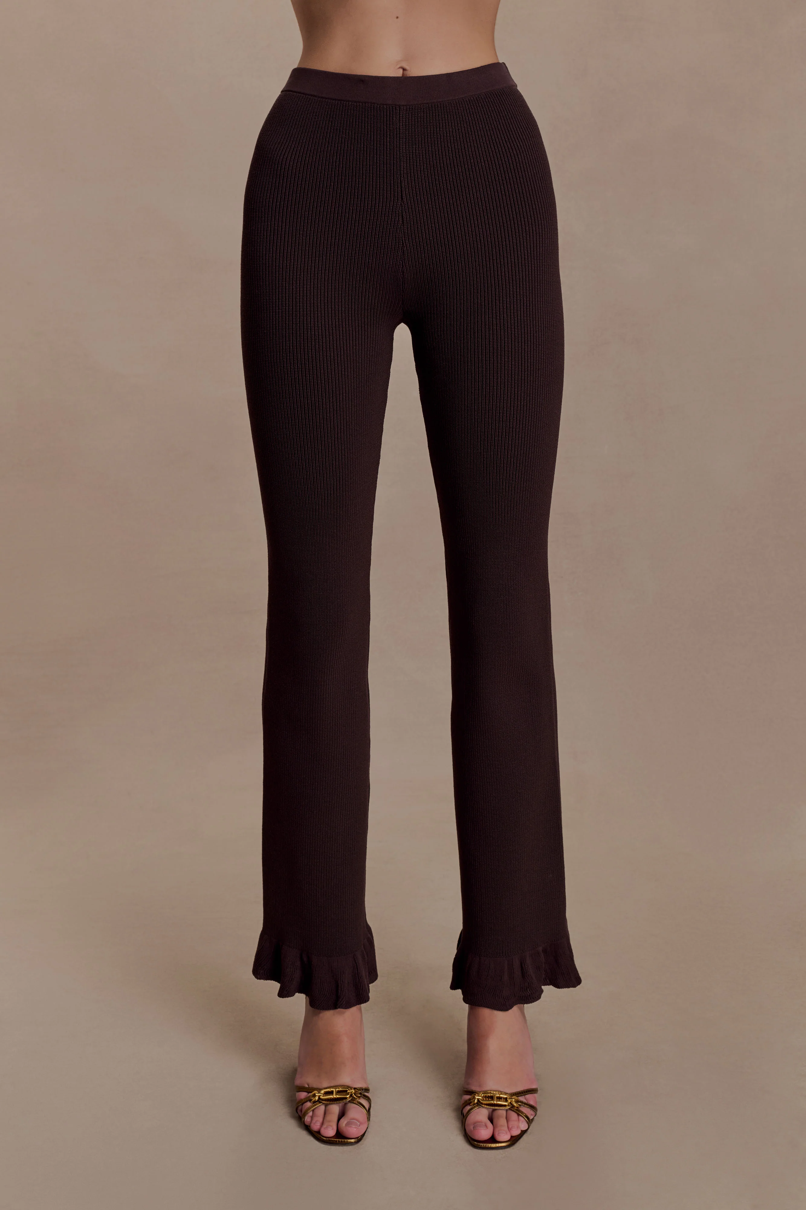 Suzie Ribbed Flared Pants - Chocolate - Image 7