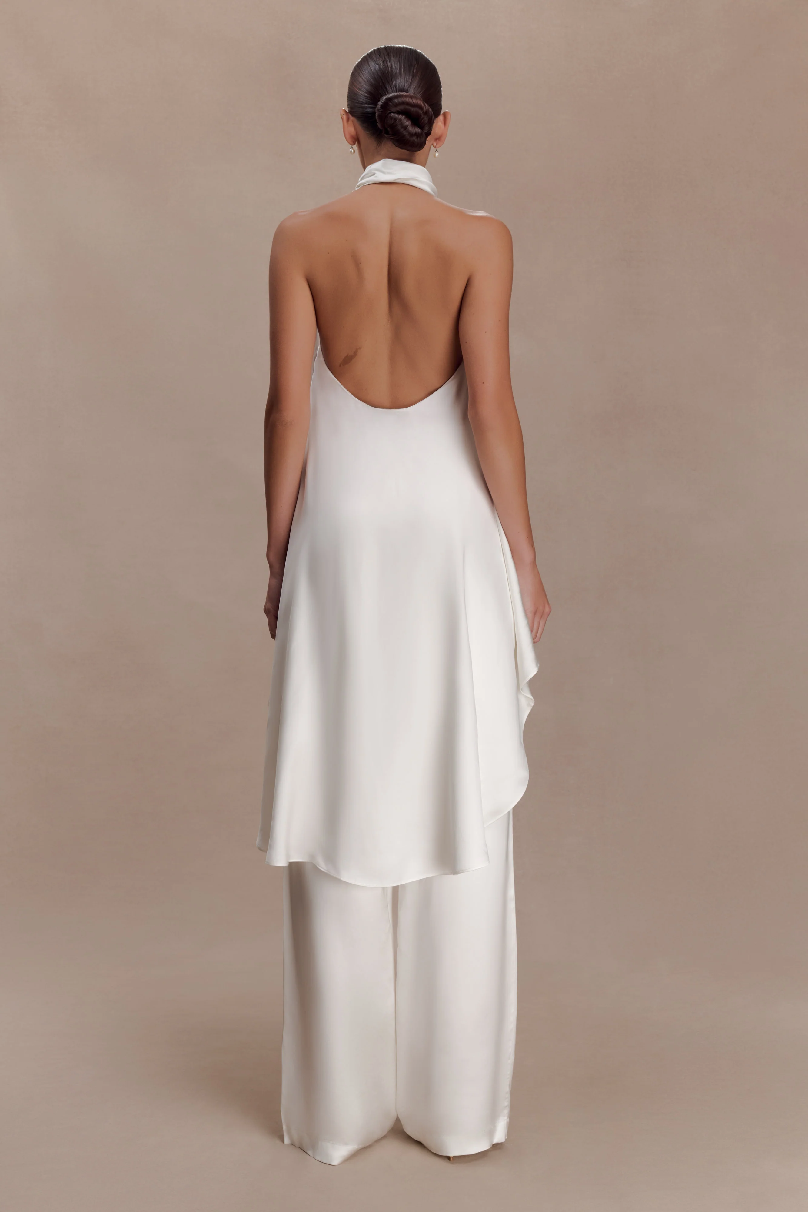 Sydney Asymmetrical Satin Halter Top - Ivory - Image 2