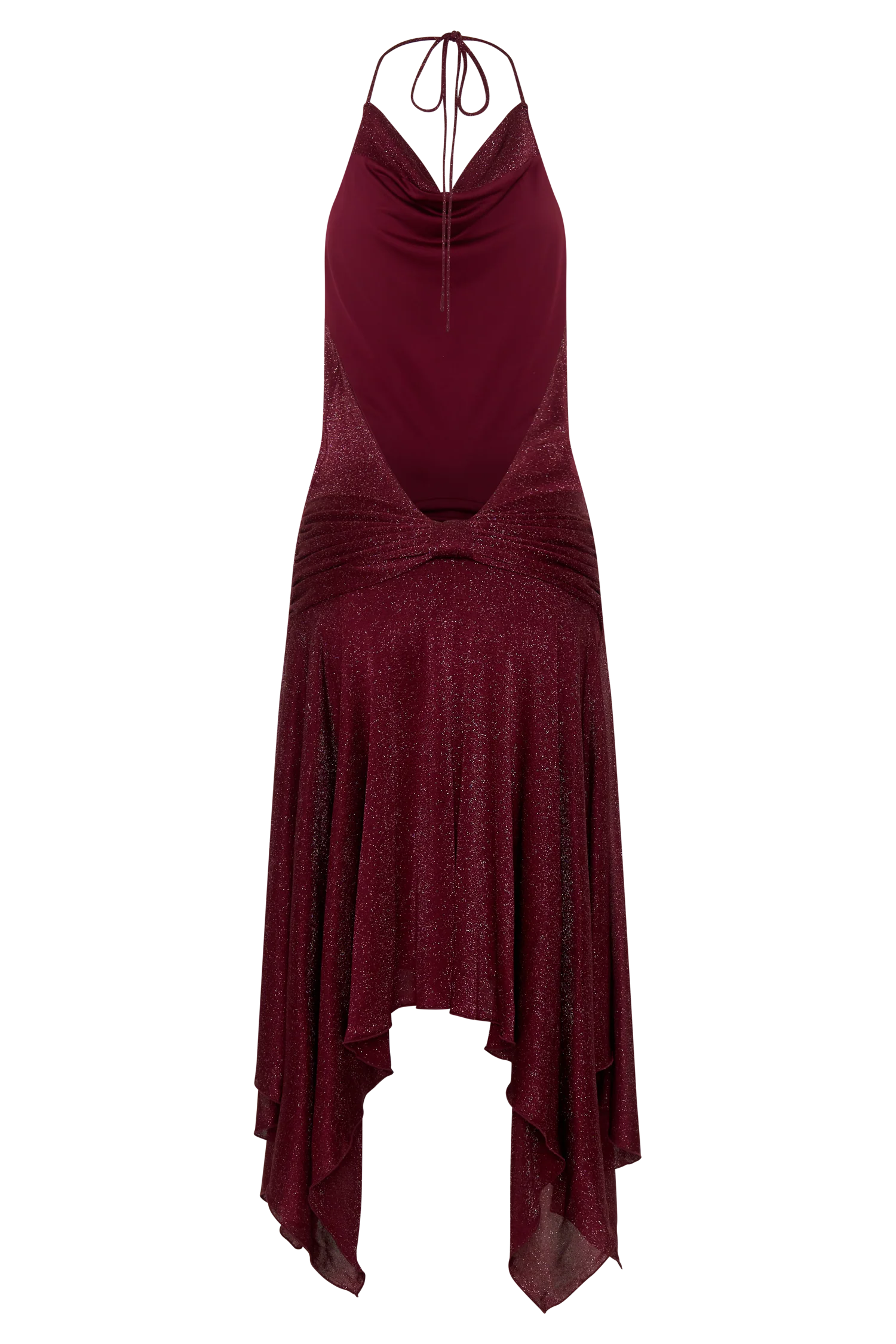 Sylvie Lurex Hankie Midi Dress - Wine - Image 10