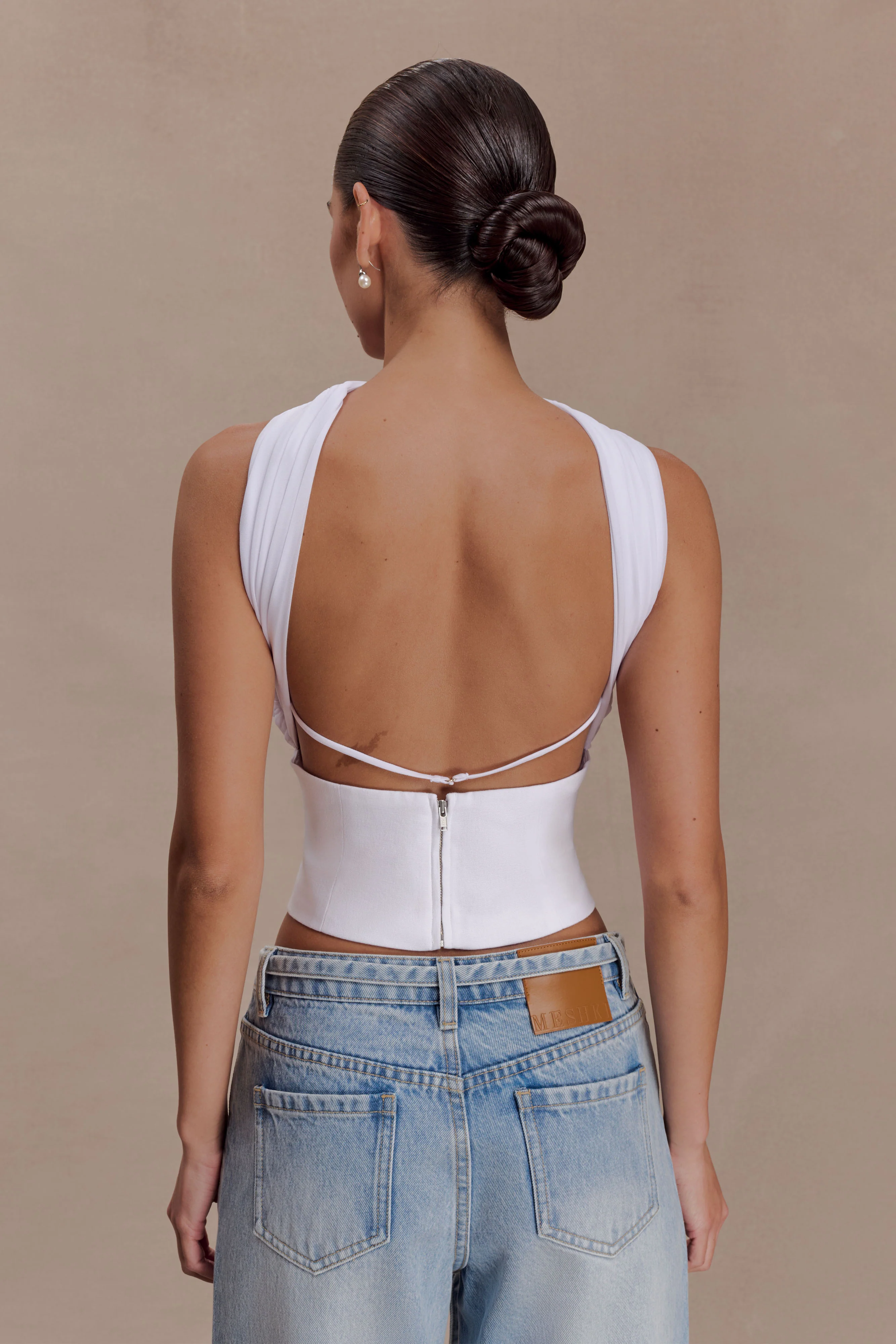 Talia Chiffon And Linen Halter Top - White - Image 2