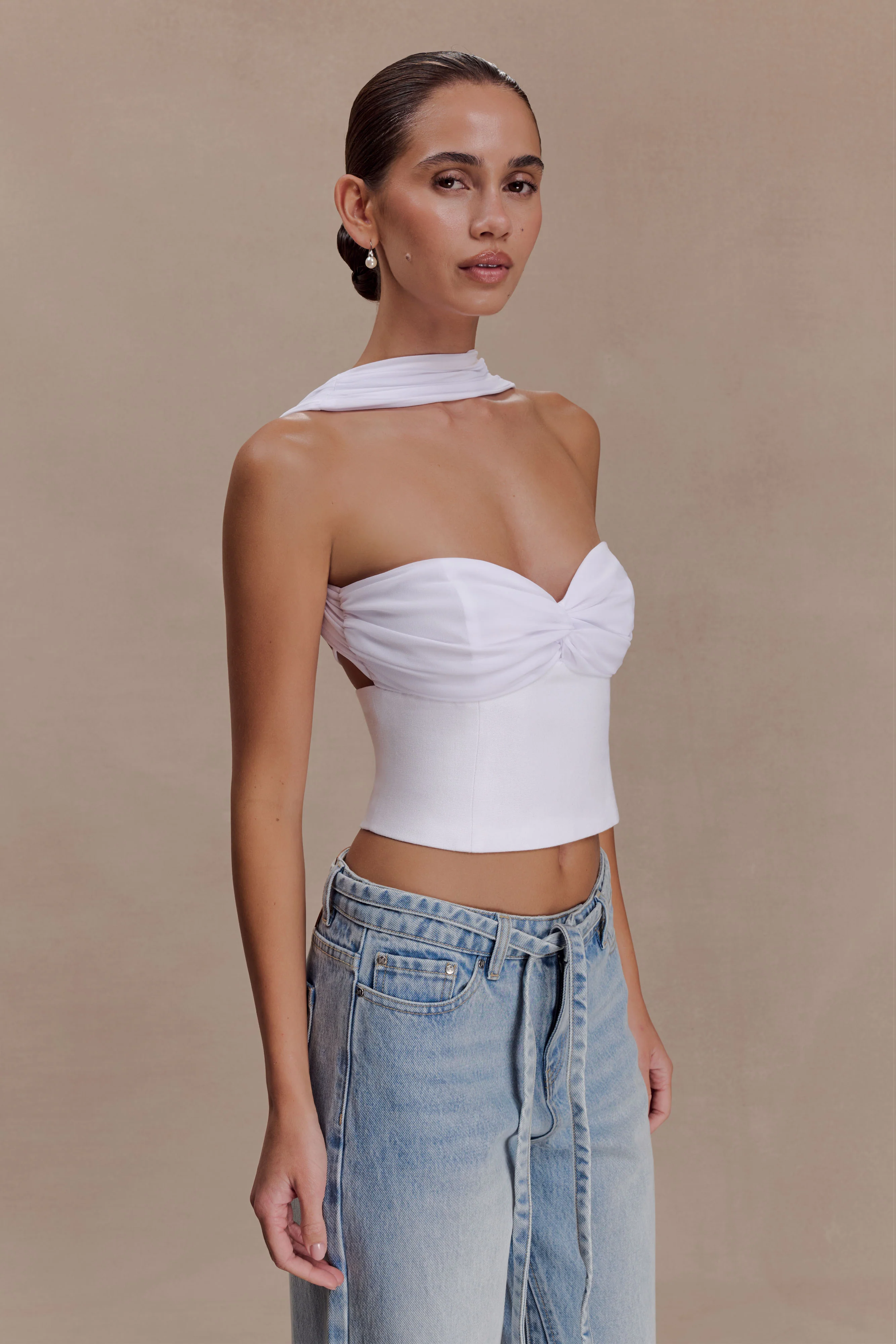 Talia Chiffon And Linen Halter Top - White - Image 3