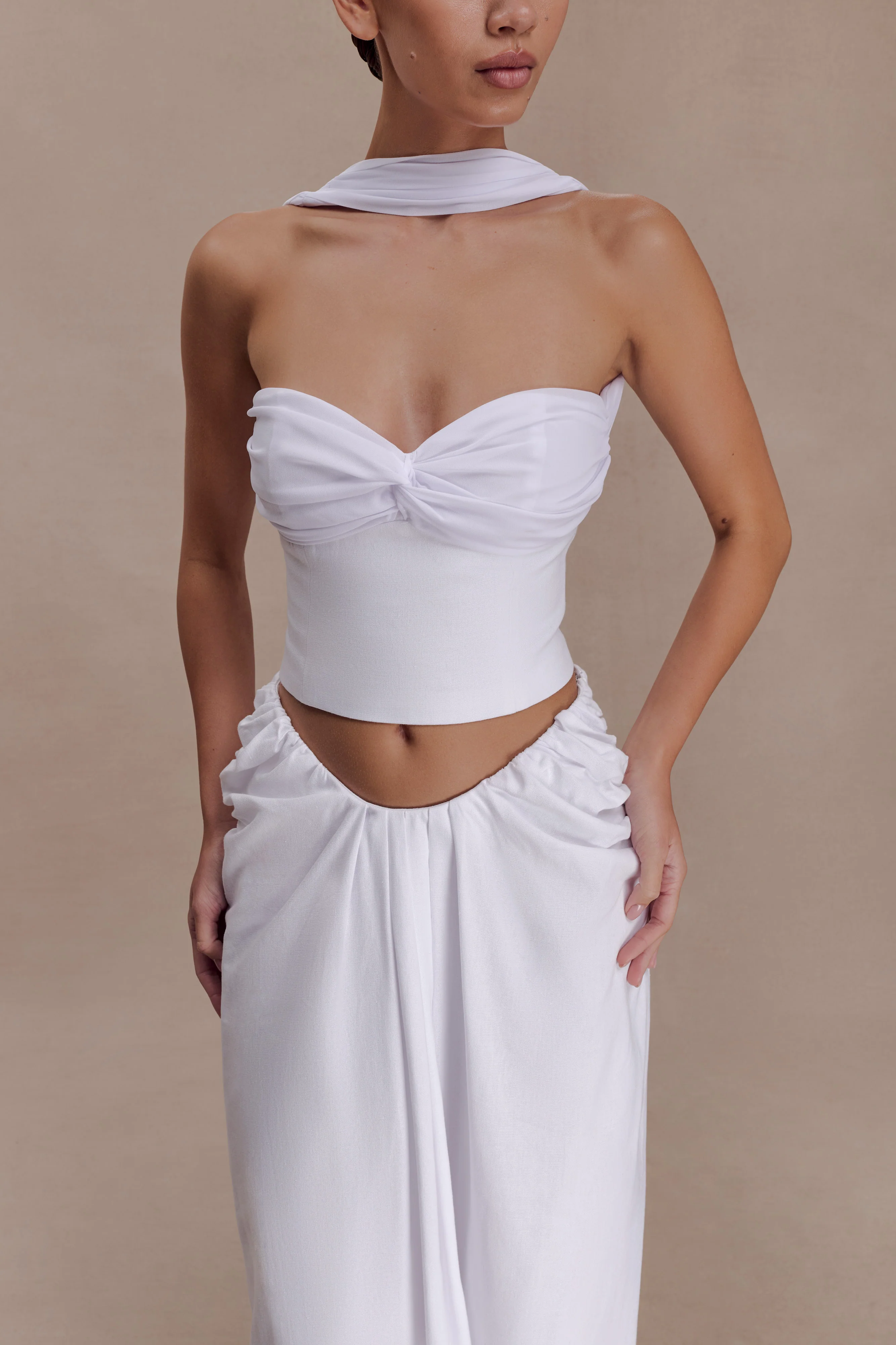Talia Chiffon And Linen Halter Top - White - Image 6