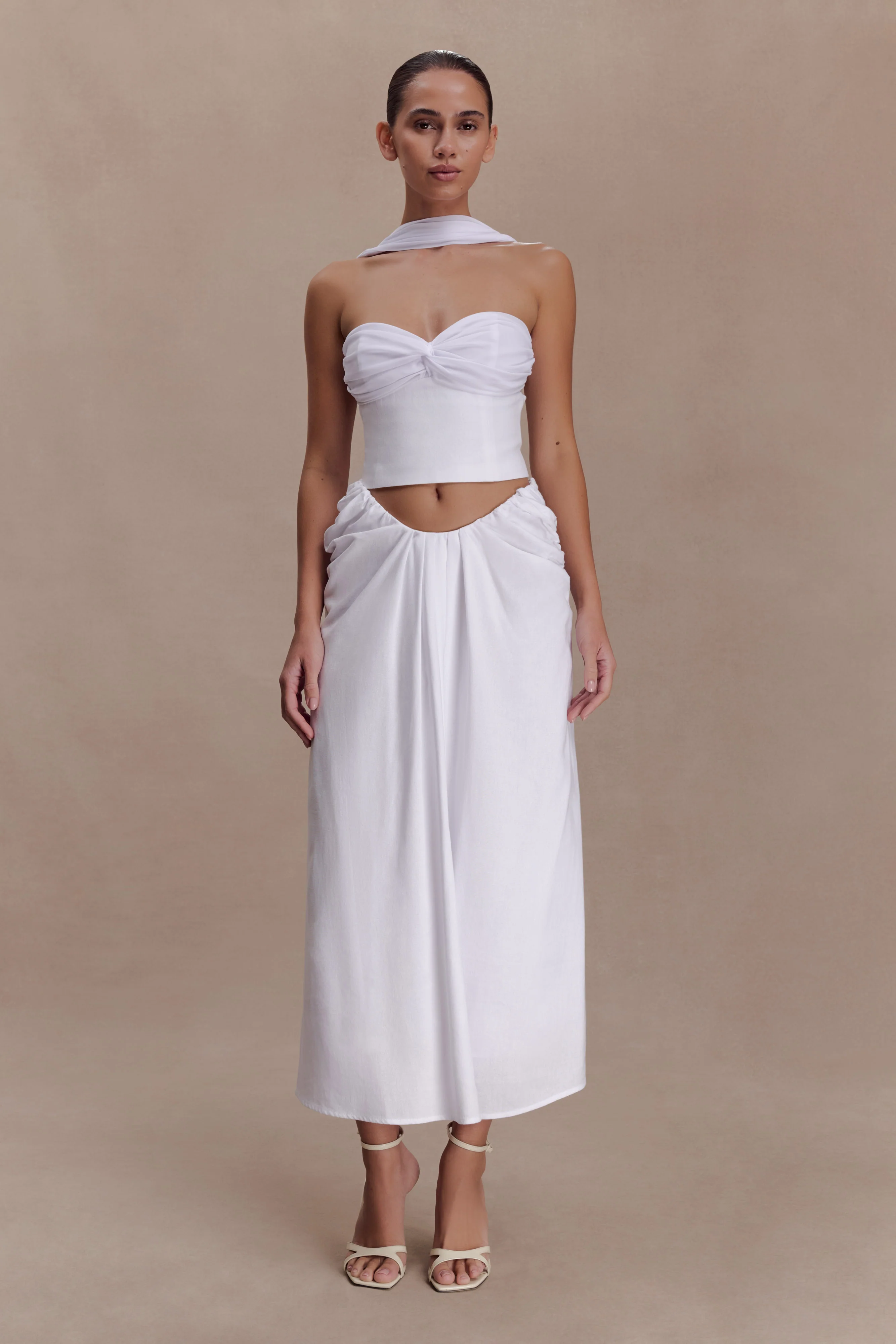 Talia Chiffon And Linen Halter Top - White - Image 8