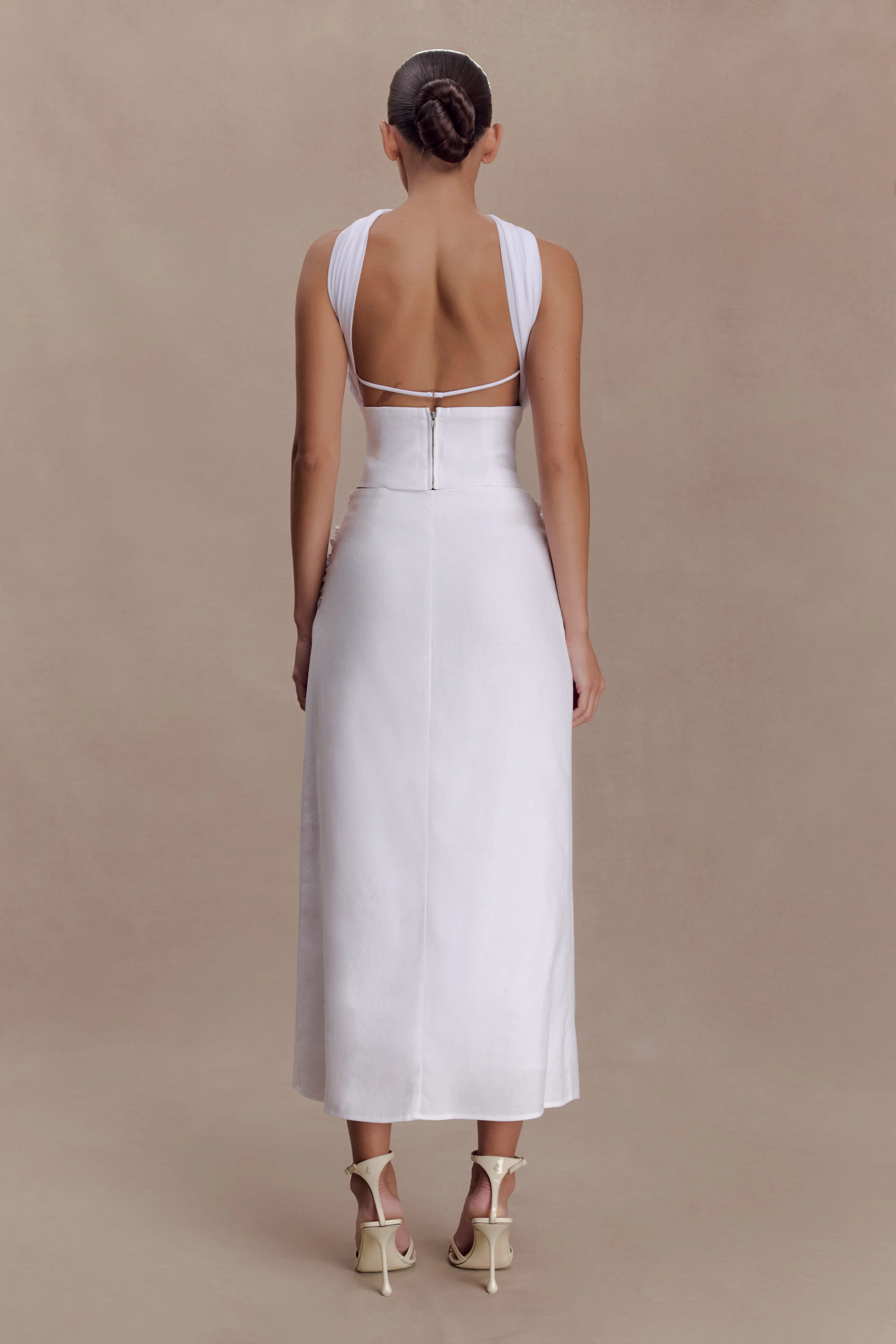 Talia Draped Linen Midi Skirt - White - Image 2