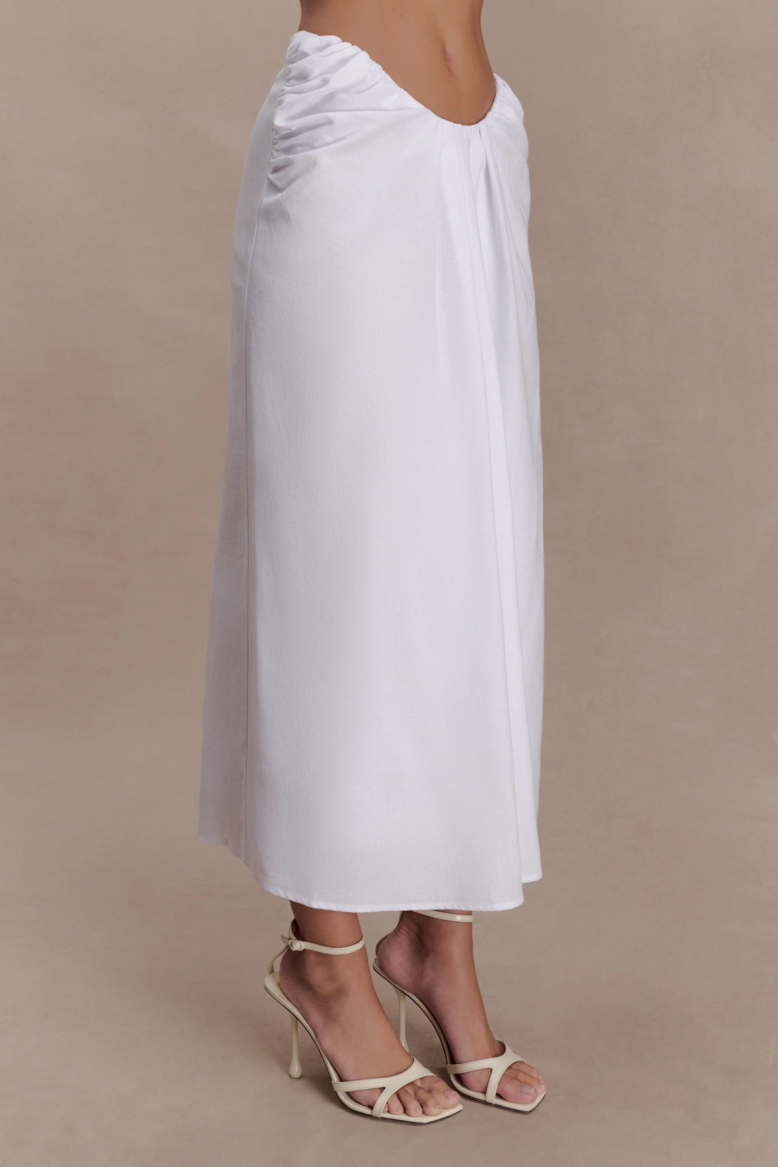 Talia Draped Linen Midi Skirt - White - Image 4