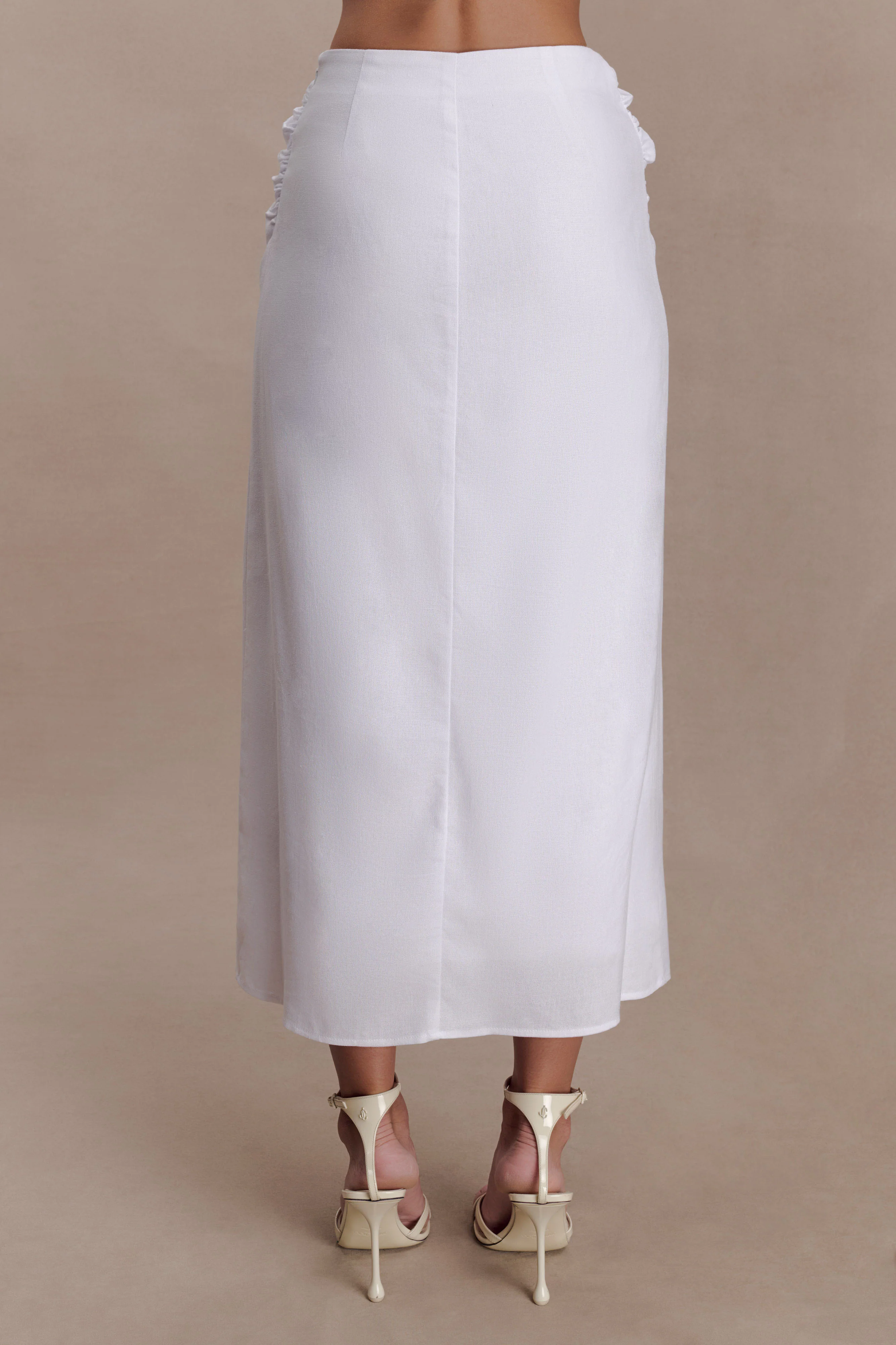 Talia Draped Linen Midi Skirt - White - Image 5