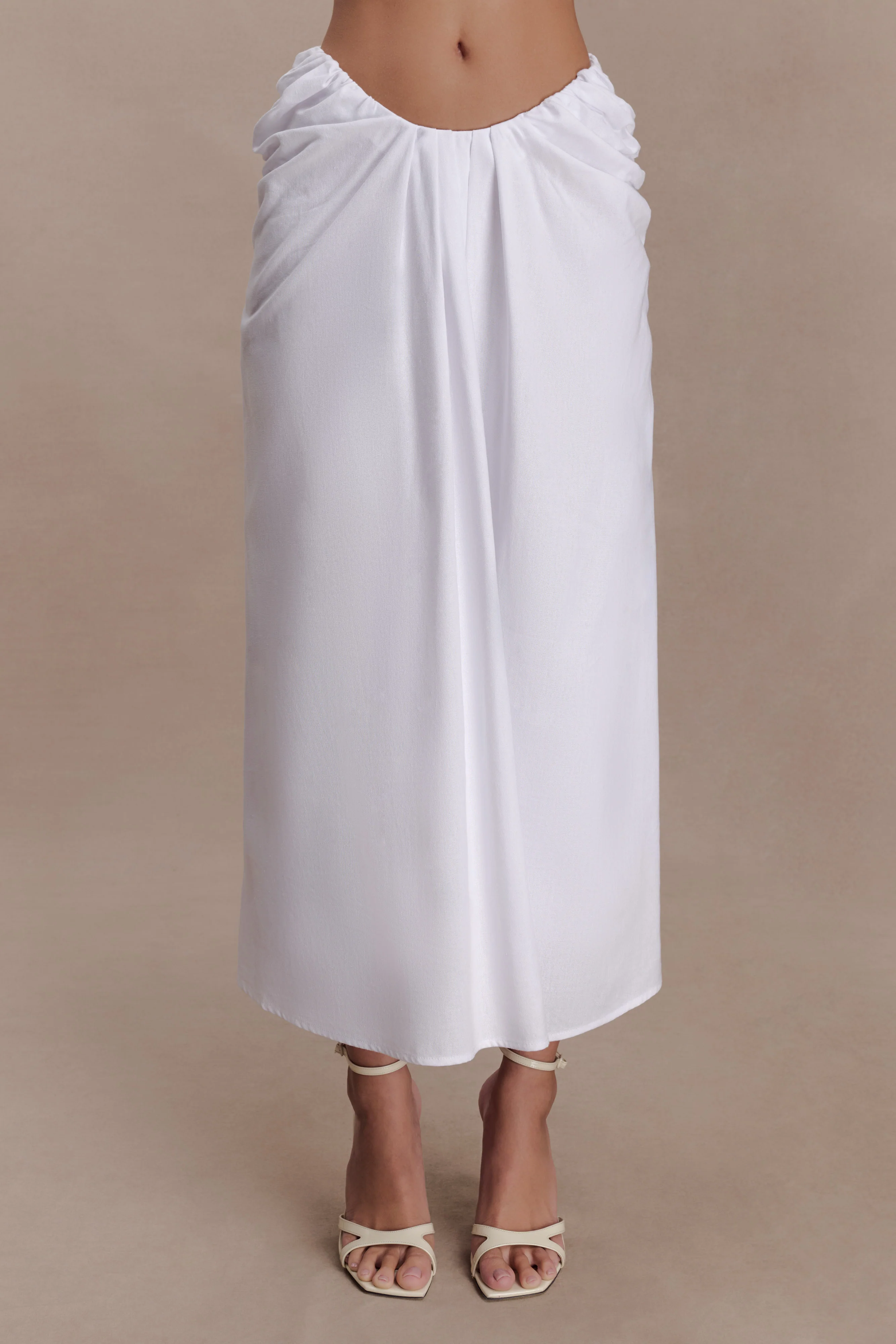 Talia Draped Linen Midi Skirt - White - Image 7