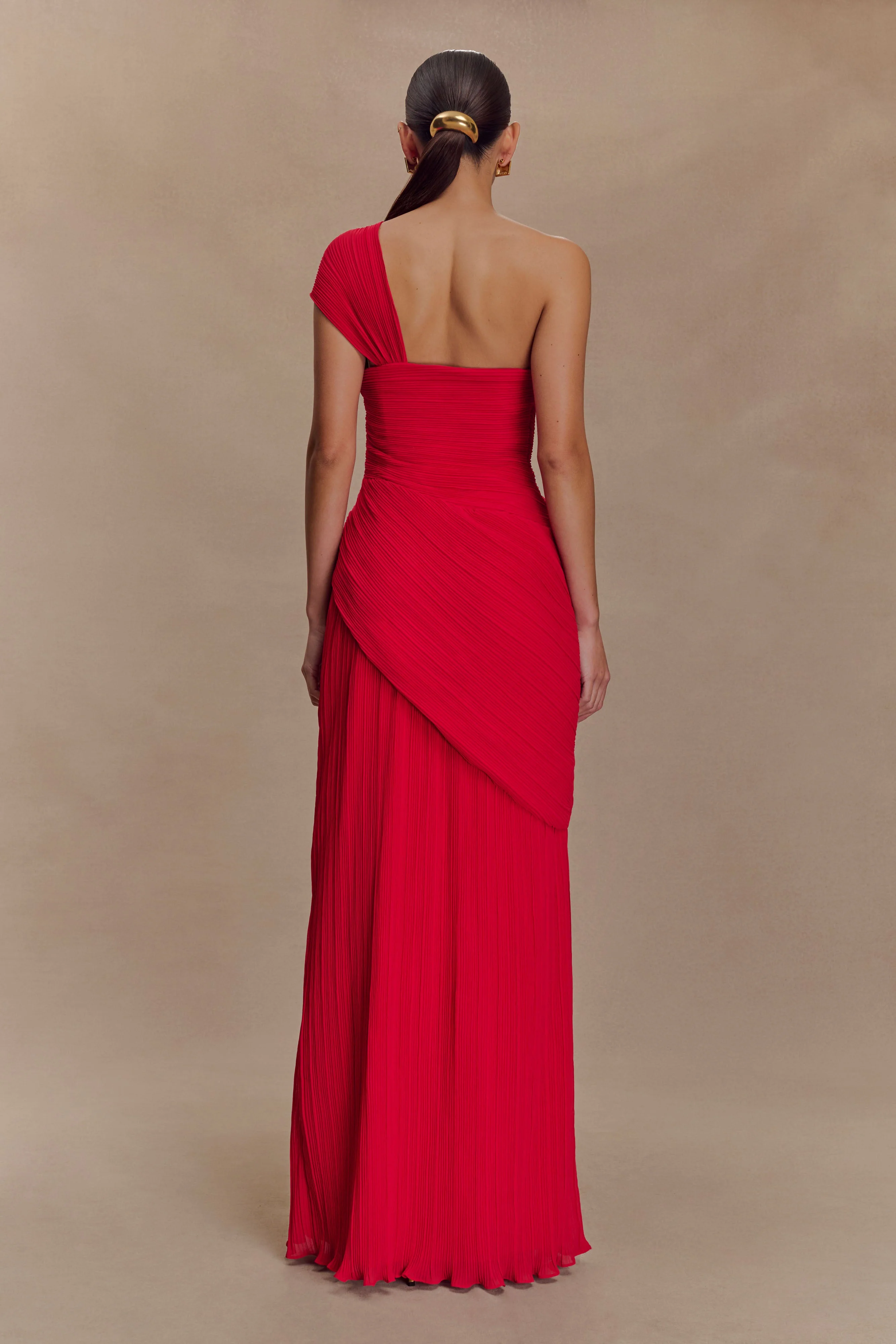 Tamara Shirred Chiffon Midi Dress - Red - Image 3