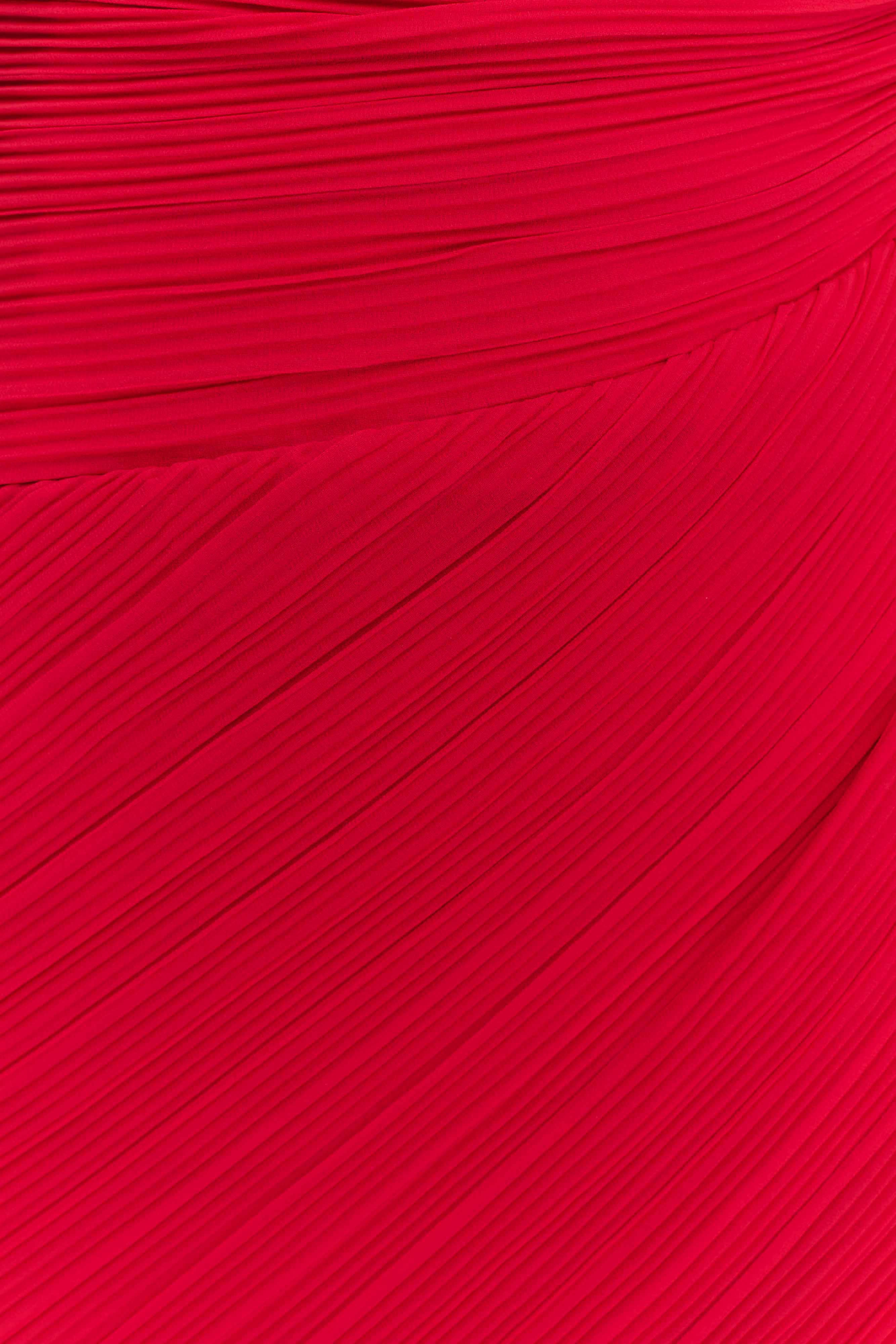 Tamara Shirred Chiffon Midi Dress - Red - Image 6