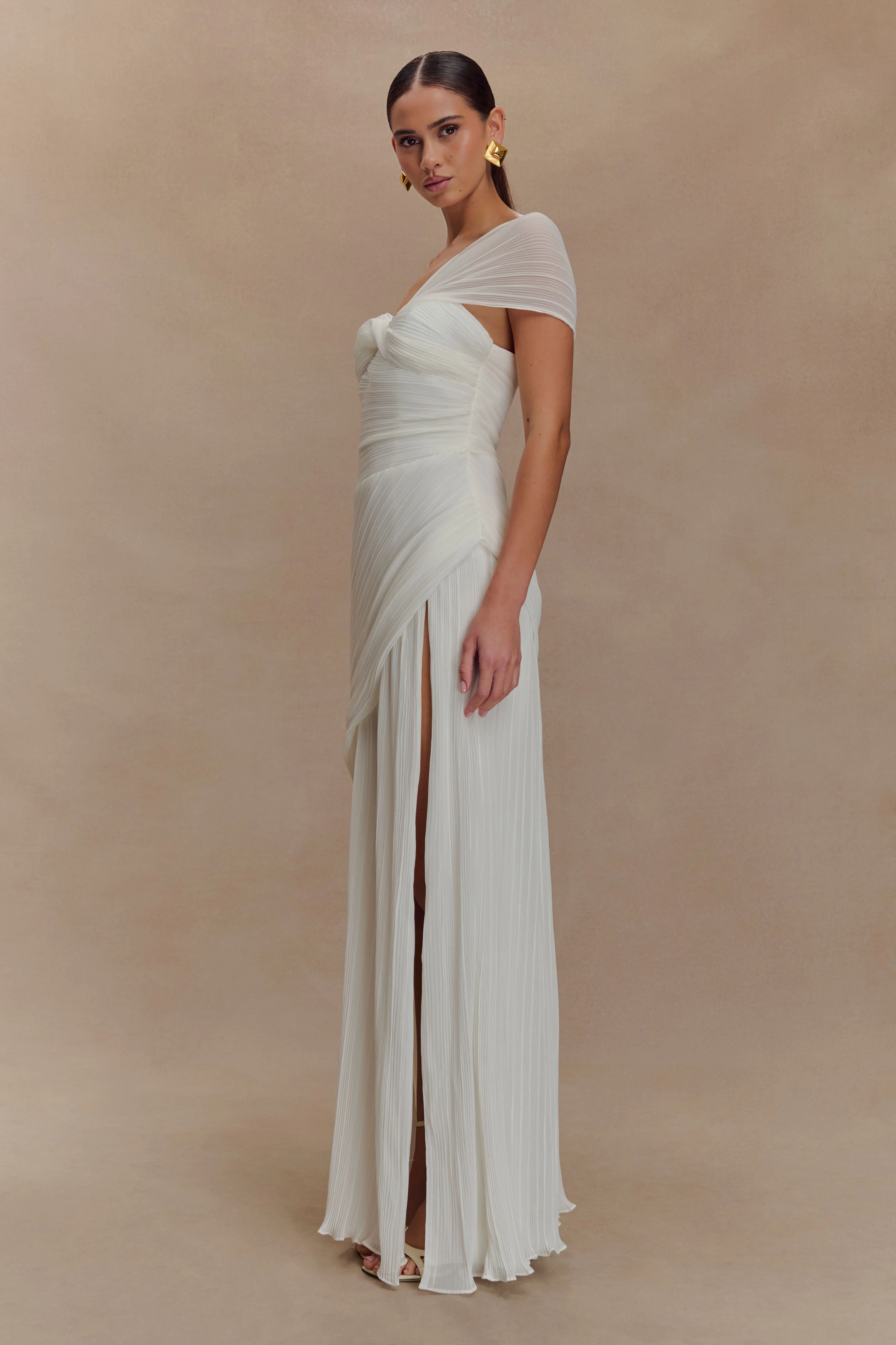 Tamara Shirred Chiffon Midi Dress - White - Image 3