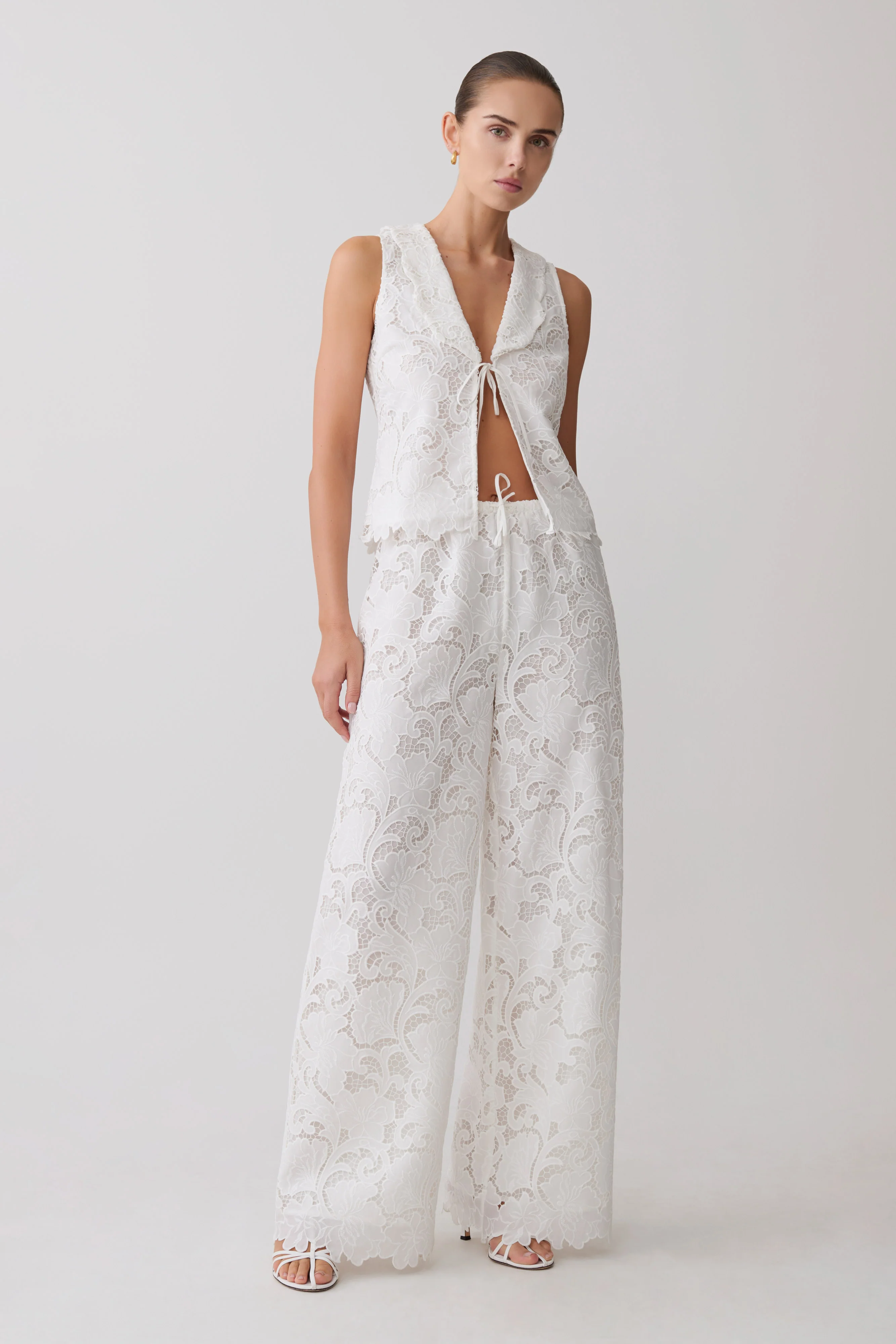 Tessa Broderie Straight Leg Pants - White - Image 3