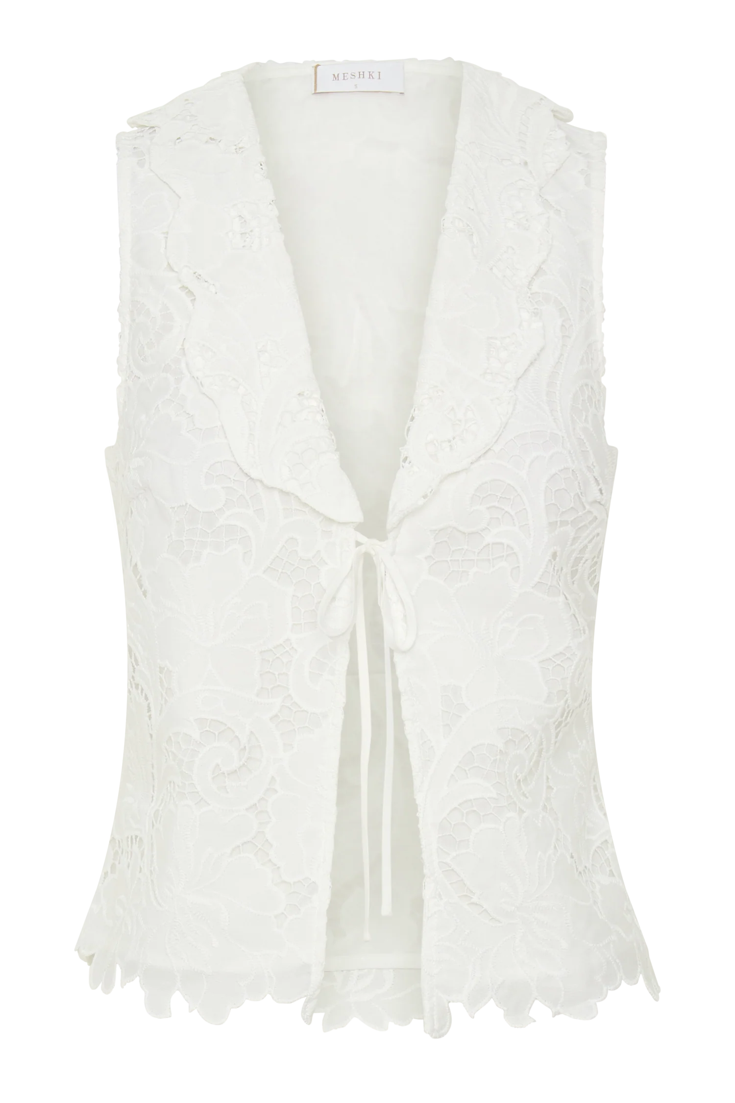Tessa Broderie Tie Front Sleeveless Top - White - Image 9
