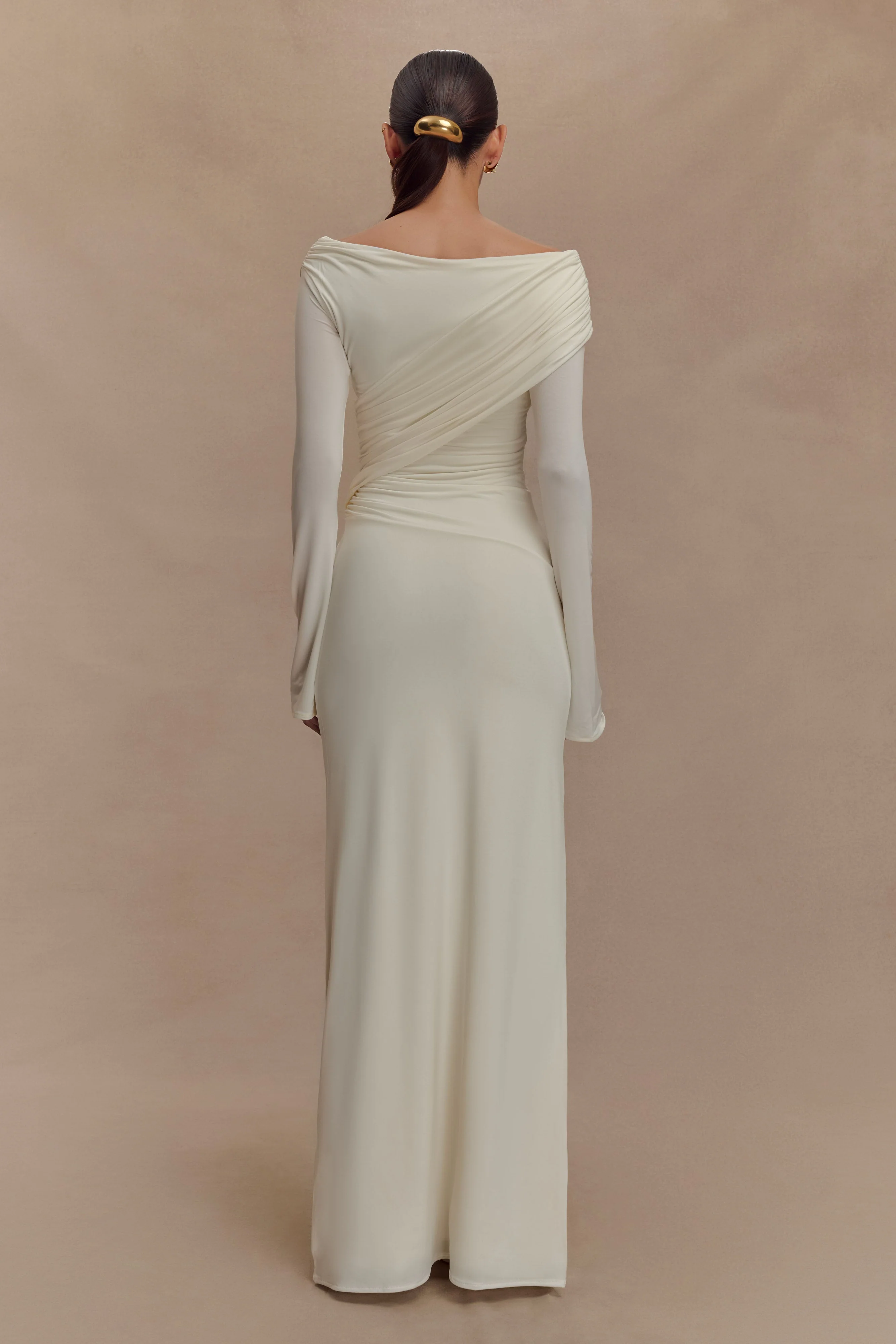 Therese Off Shoulder Ruched Maxi Dress - Ivory - Image 2