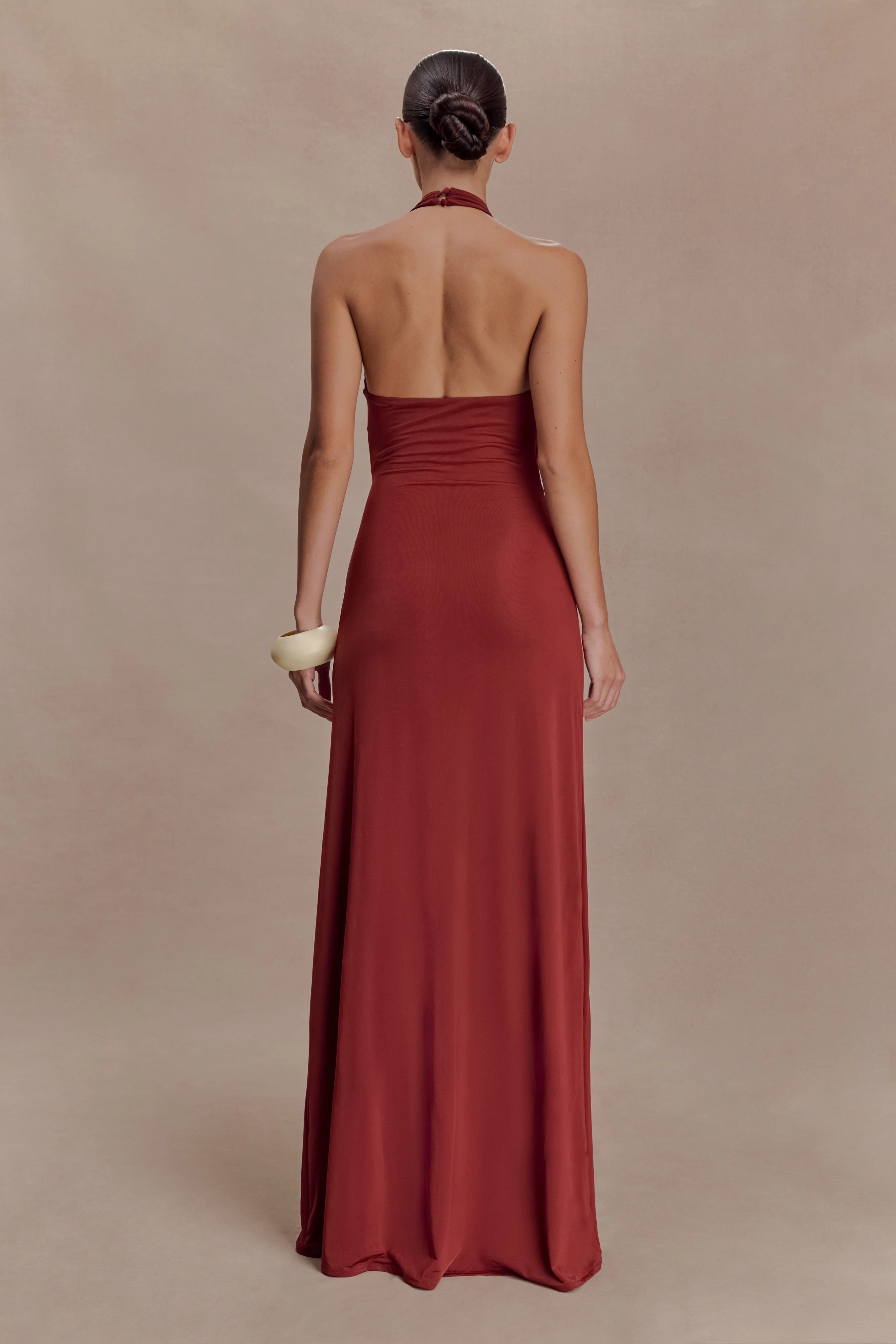 Veda Slinky Halter Maxi Dress - Russet - Image 2