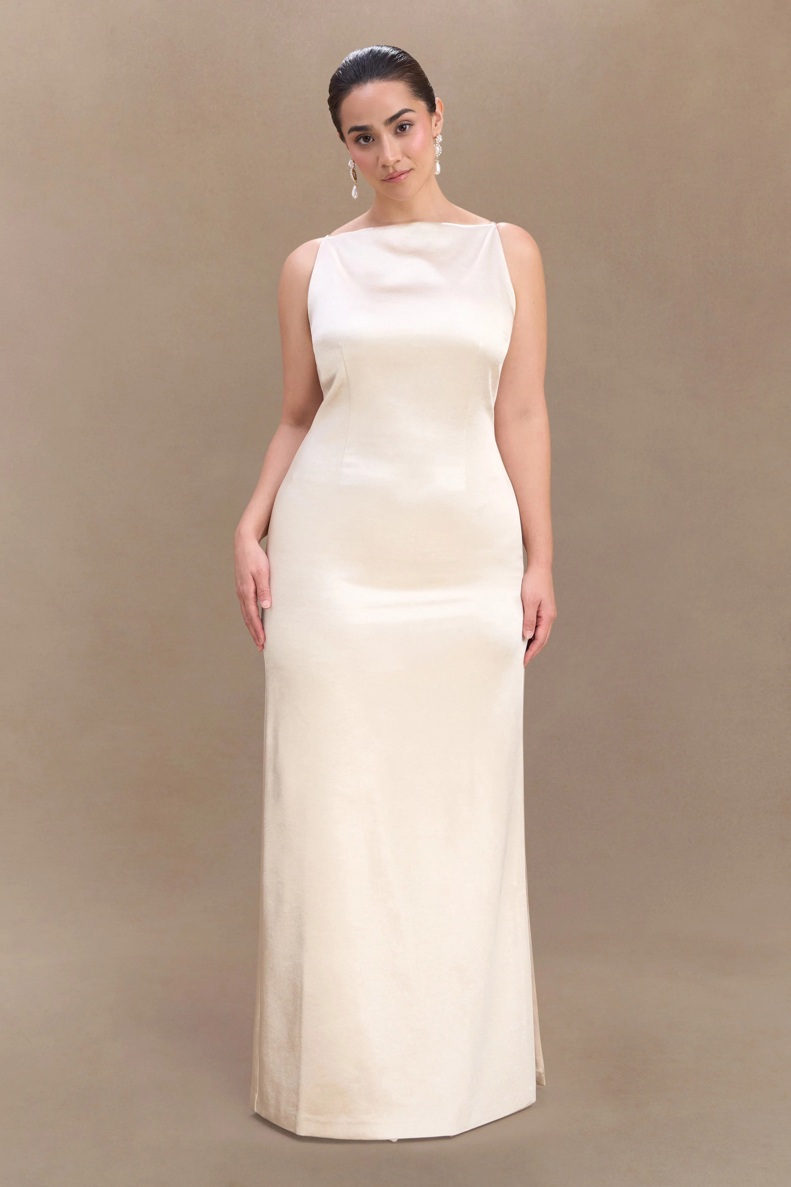 Violet Sleeveless Satin Maxi Dress - Blush Gold - Image 4