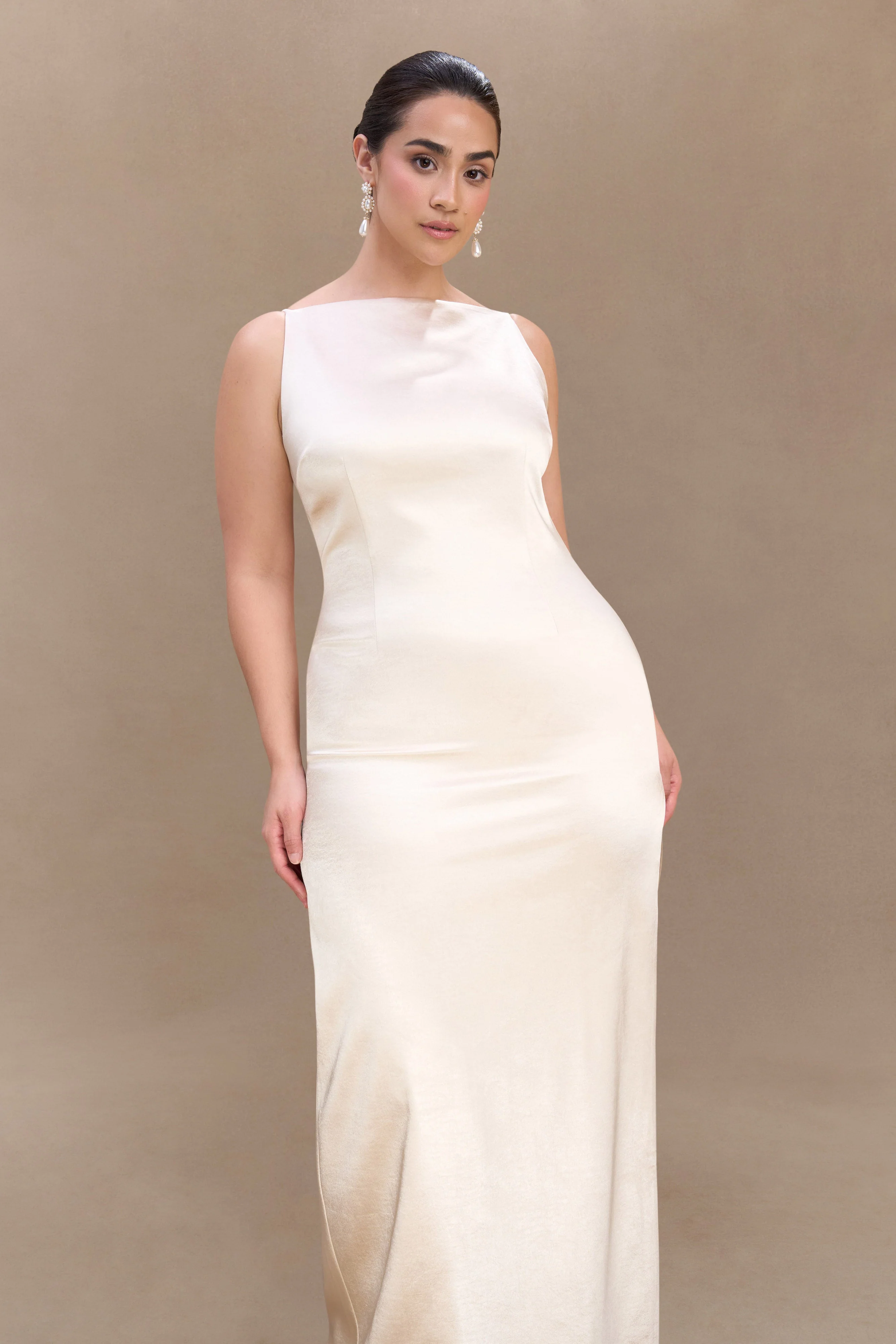 Violet Sleeveless Satin Maxi Dress - Blush Gold - Image 6