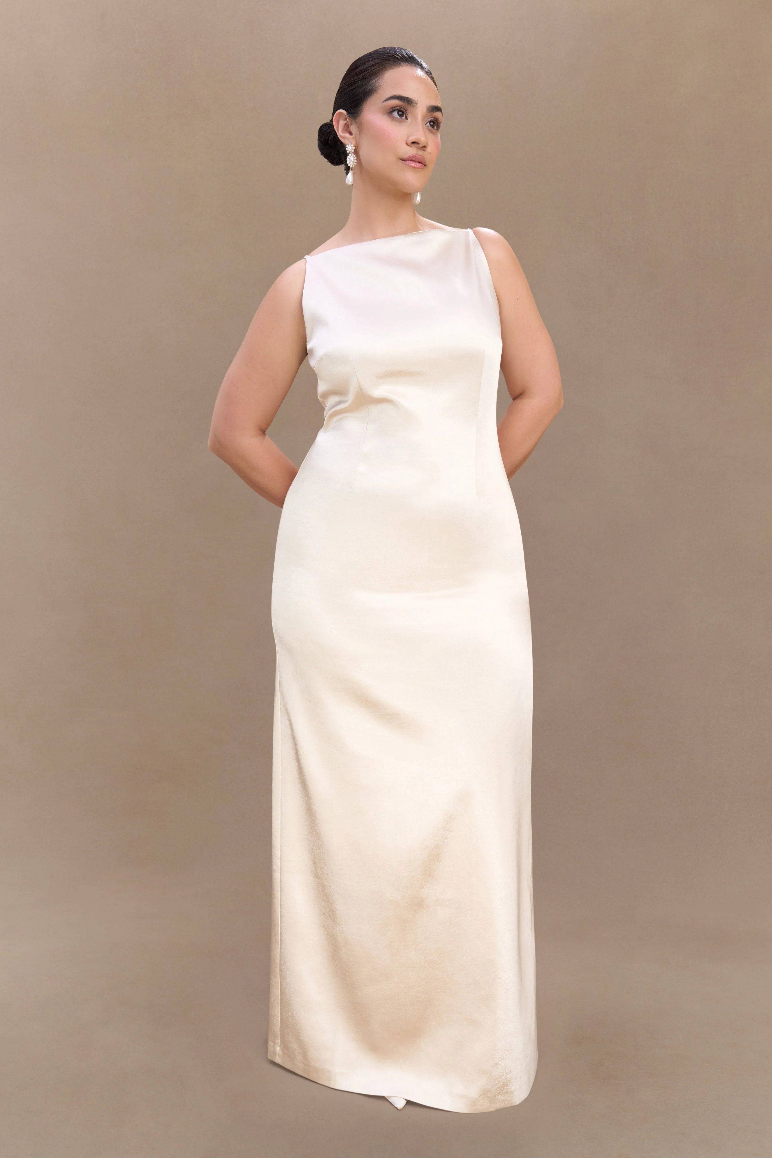 Violet Sleeveless Satin Maxi Dress - Blush Gold - Image 7