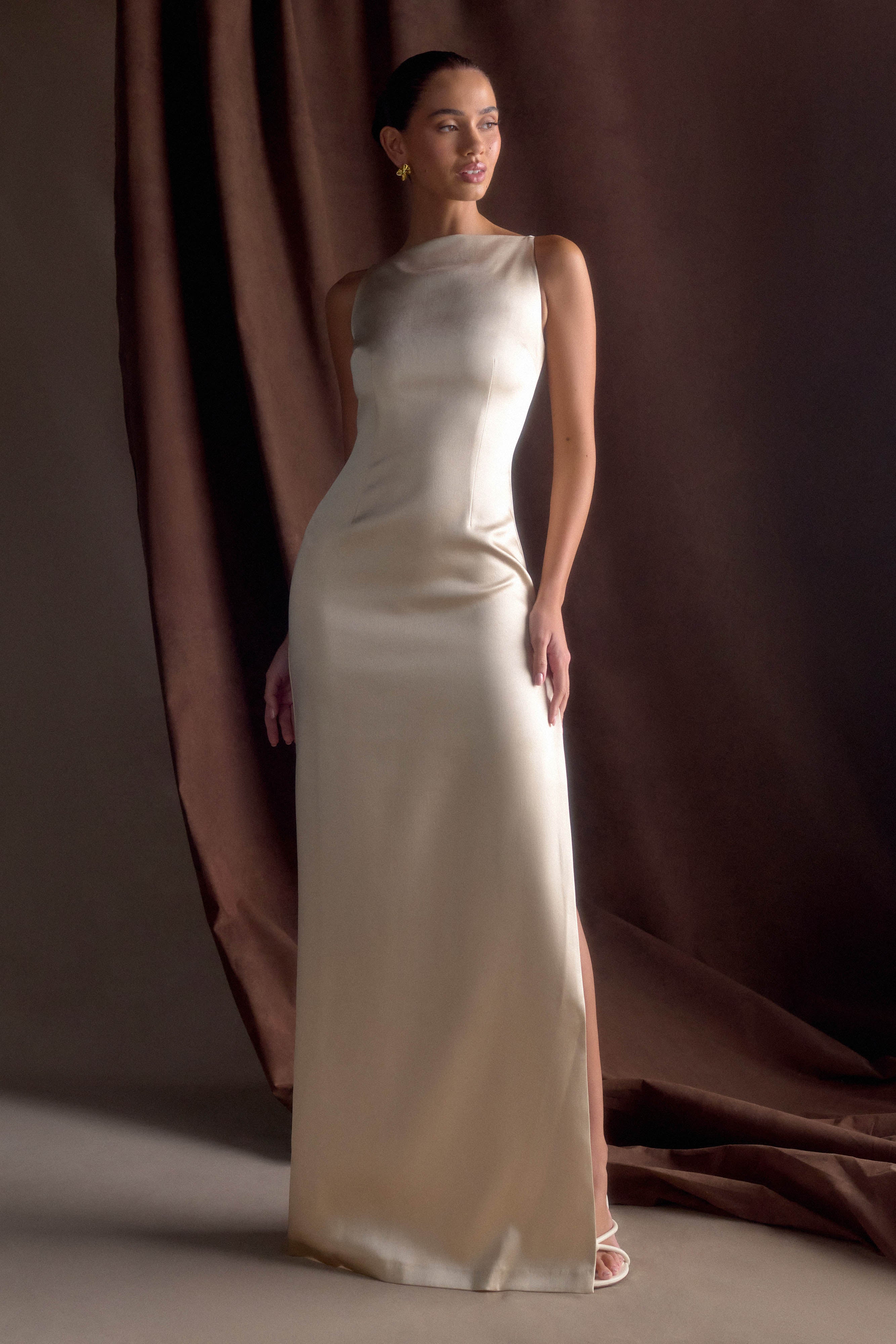 Violet Sleeveless Satin Maxi Dress - Blush Gold - Image 8