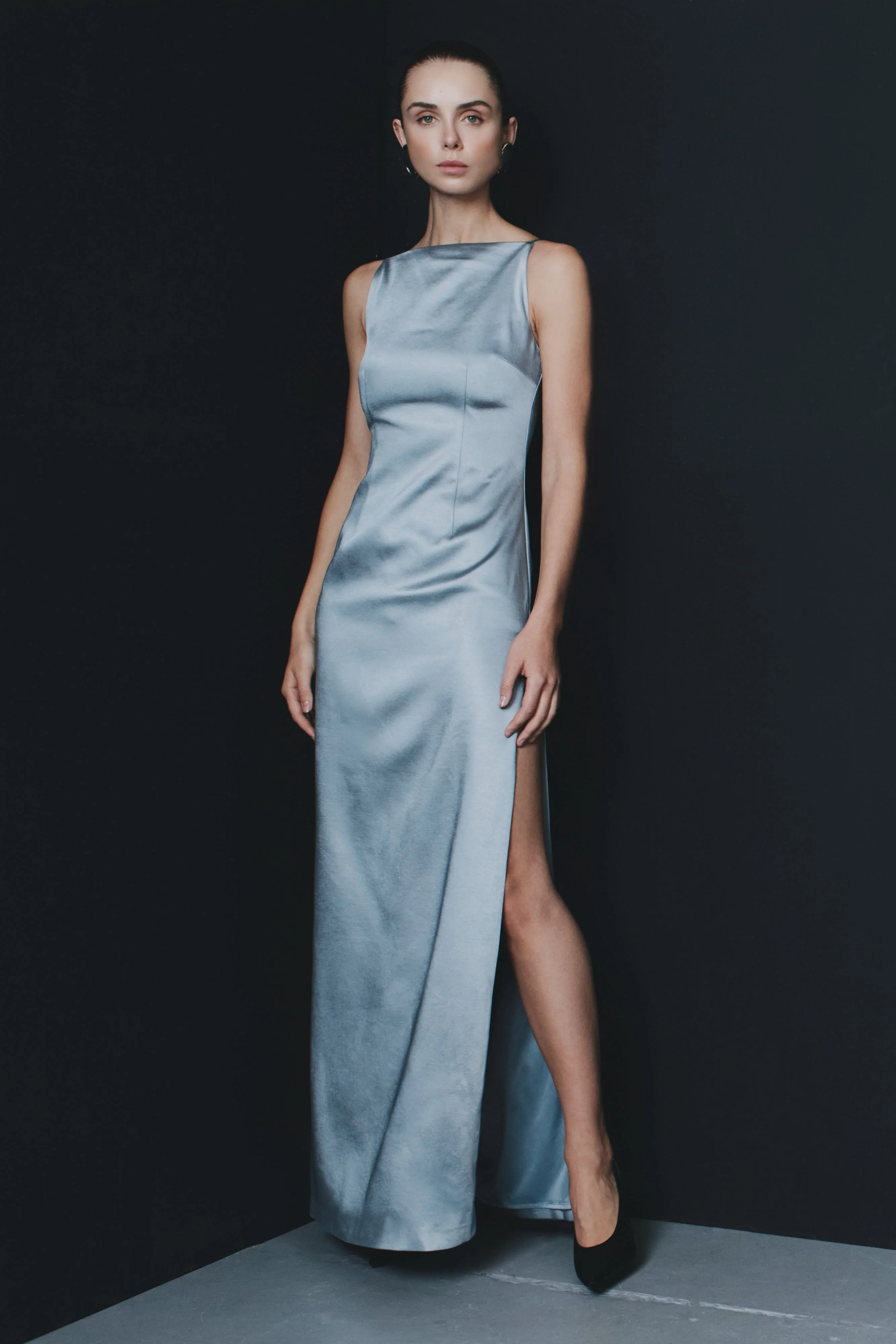 Violet Sleeveless Satin Maxi Dress - Frosted Blue - Image 3