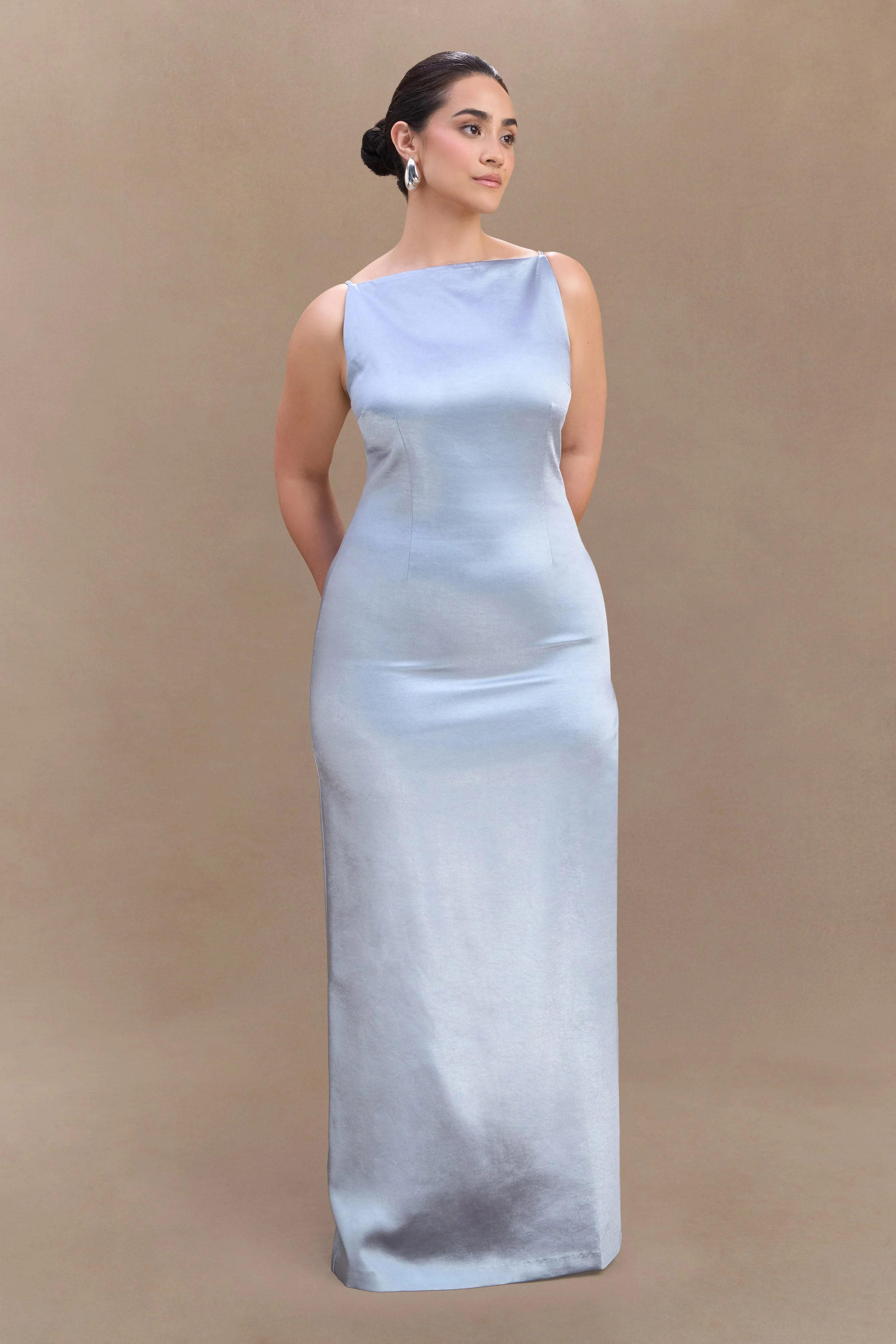 Violet Sleeveless Satin Maxi Dress - Frosted Blue - Image 4