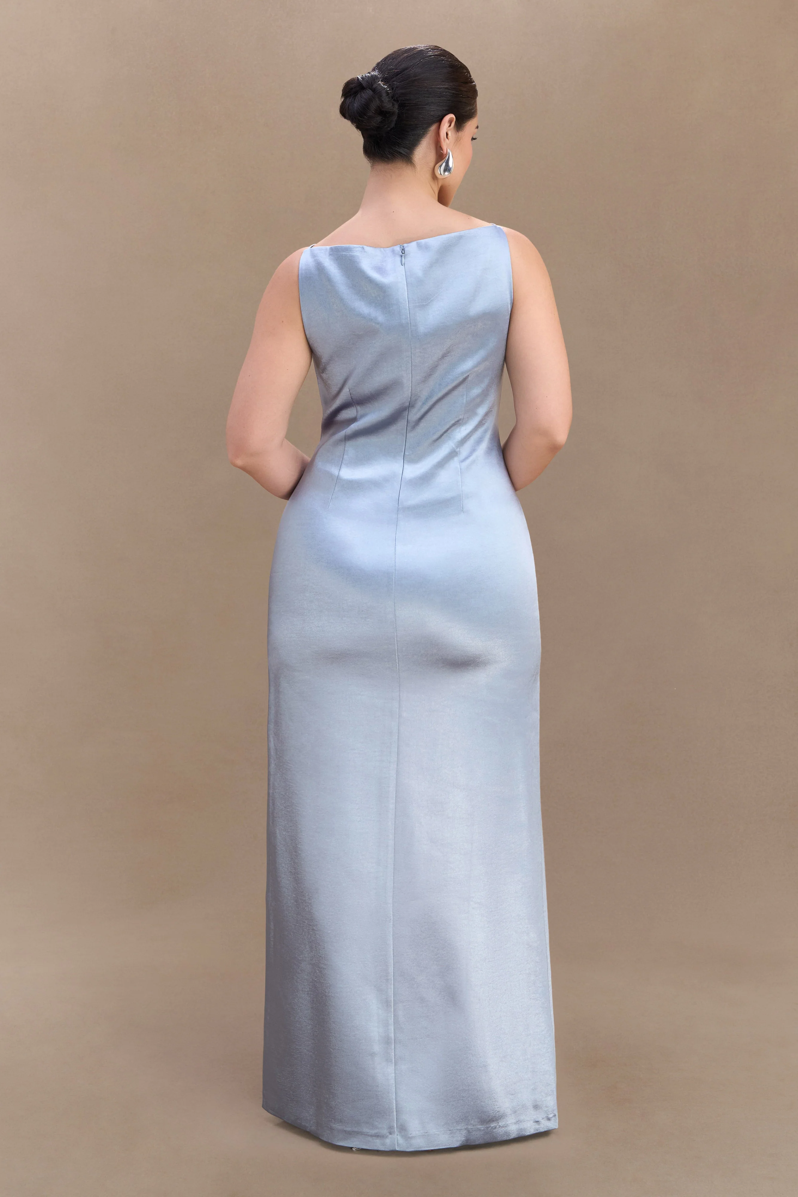 Violet Sleeveless Satin Maxi Dress - Frosted Blue - Image 5