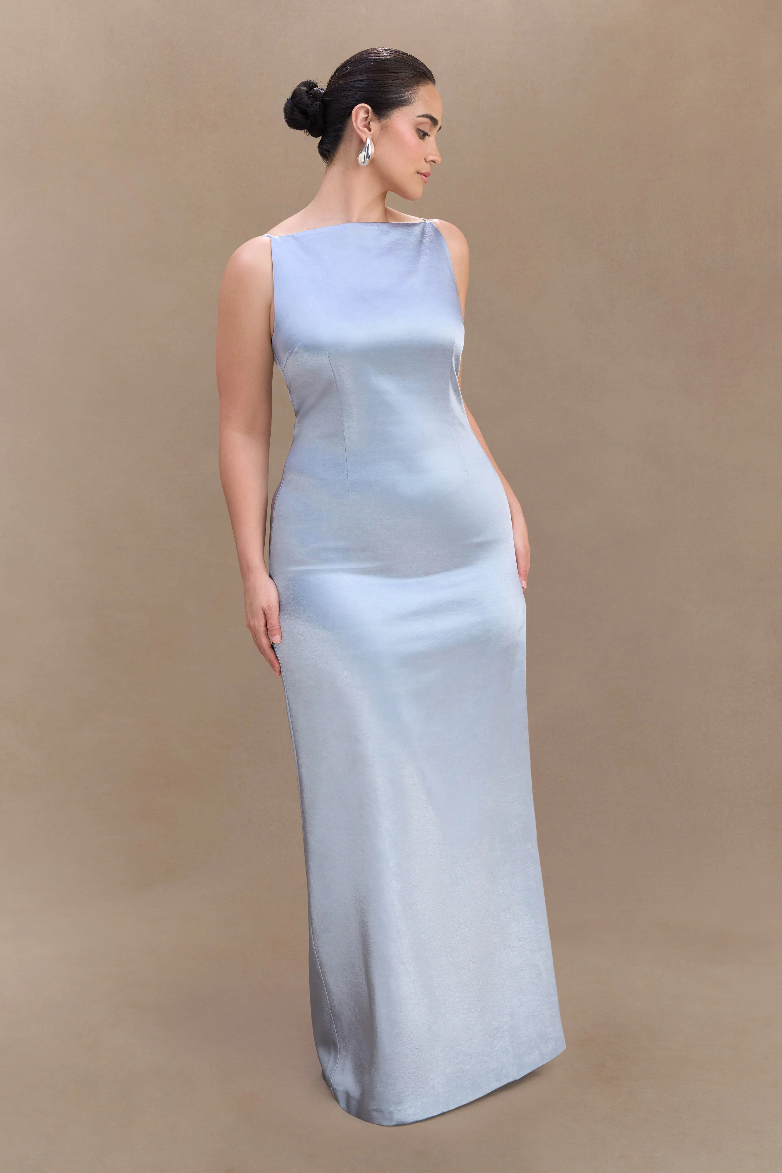 Violet Sleeveless Satin Maxi Dress - Frosted Blue - Image 6