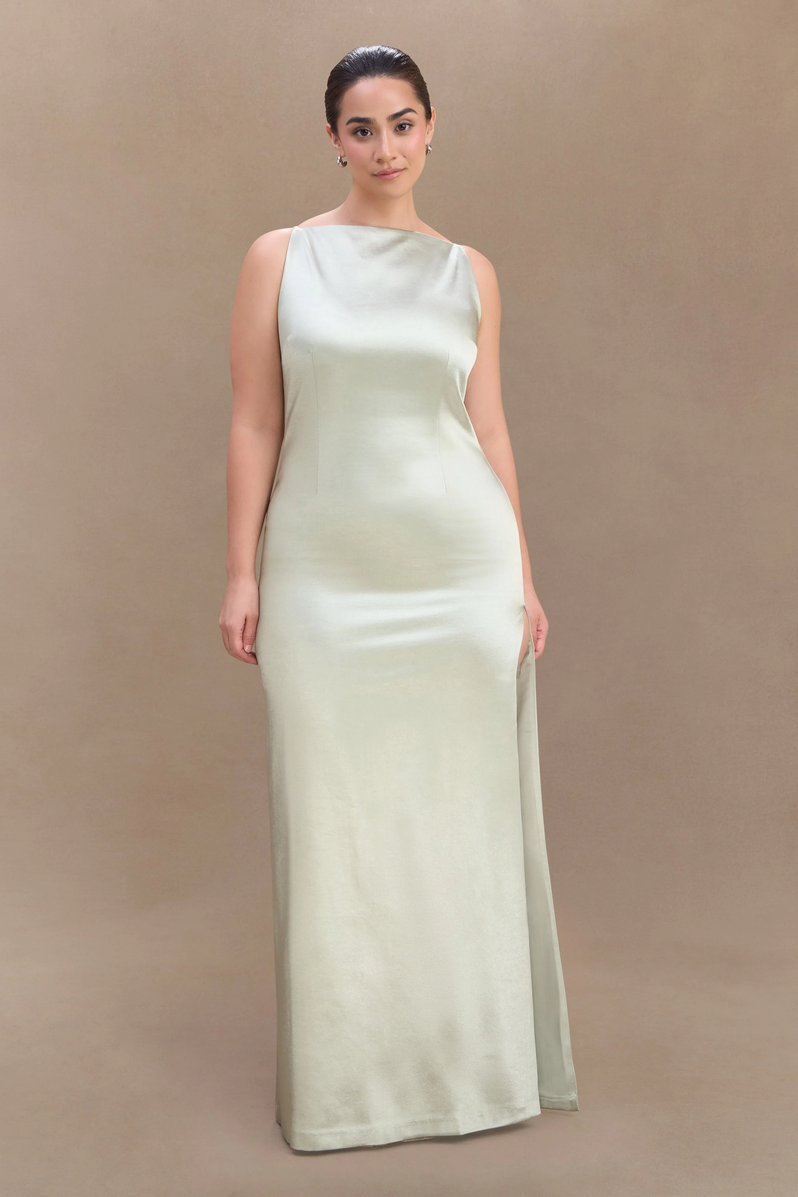 Violet Sleeveless Satin Maxi Dress - Sage - Image 4