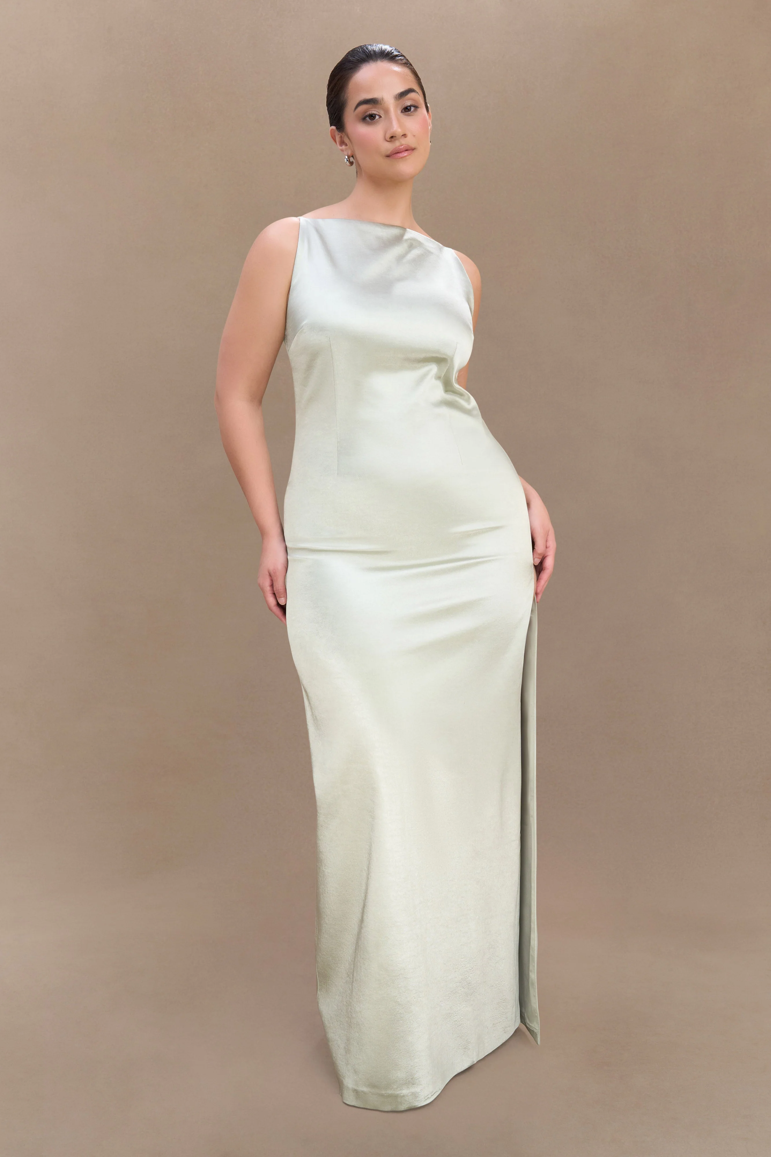 Violet Sleeveless Satin Maxi Dress - Sage - Image 6