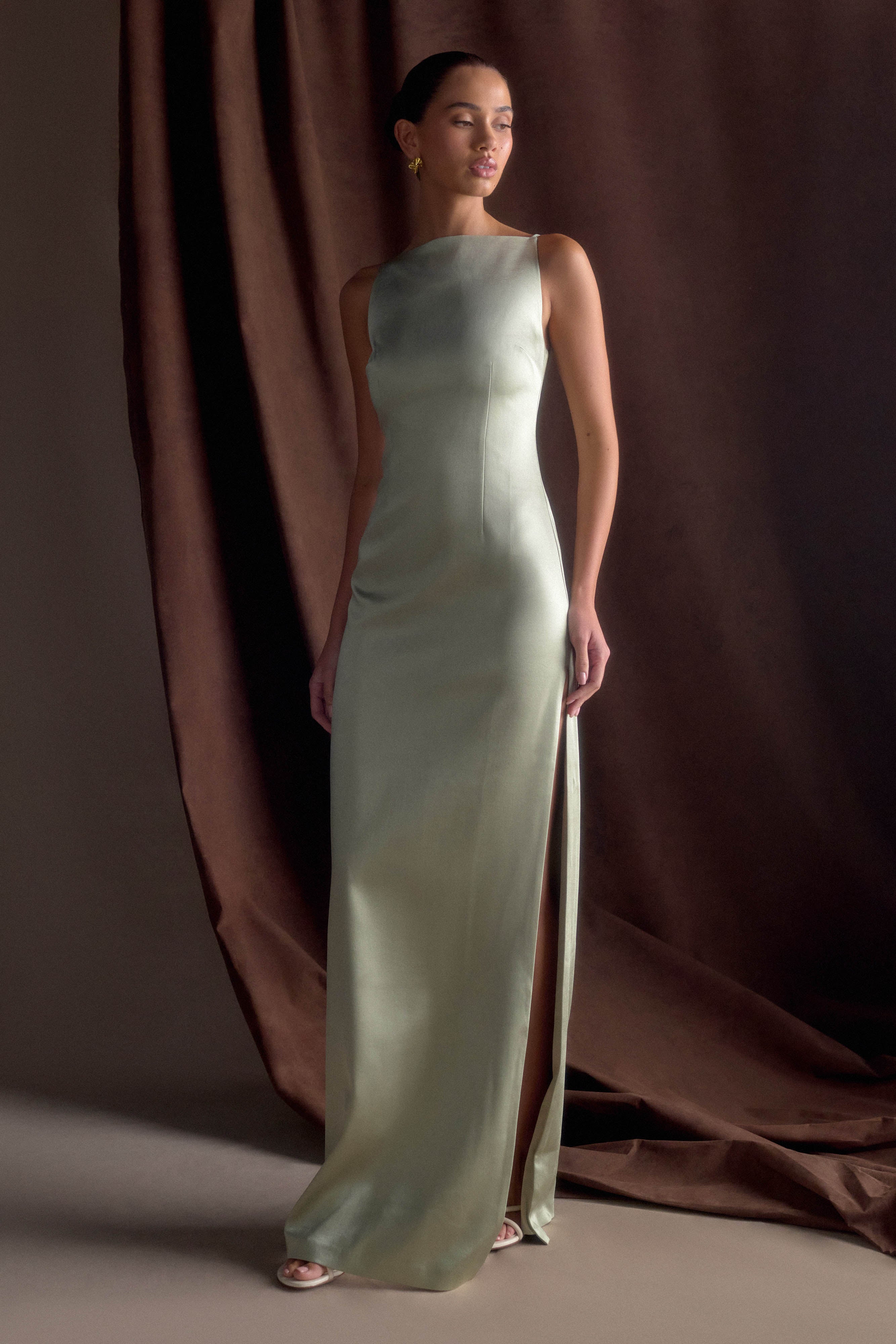 Violet Sleeveless Satin Maxi Dress - Sage - Image 7