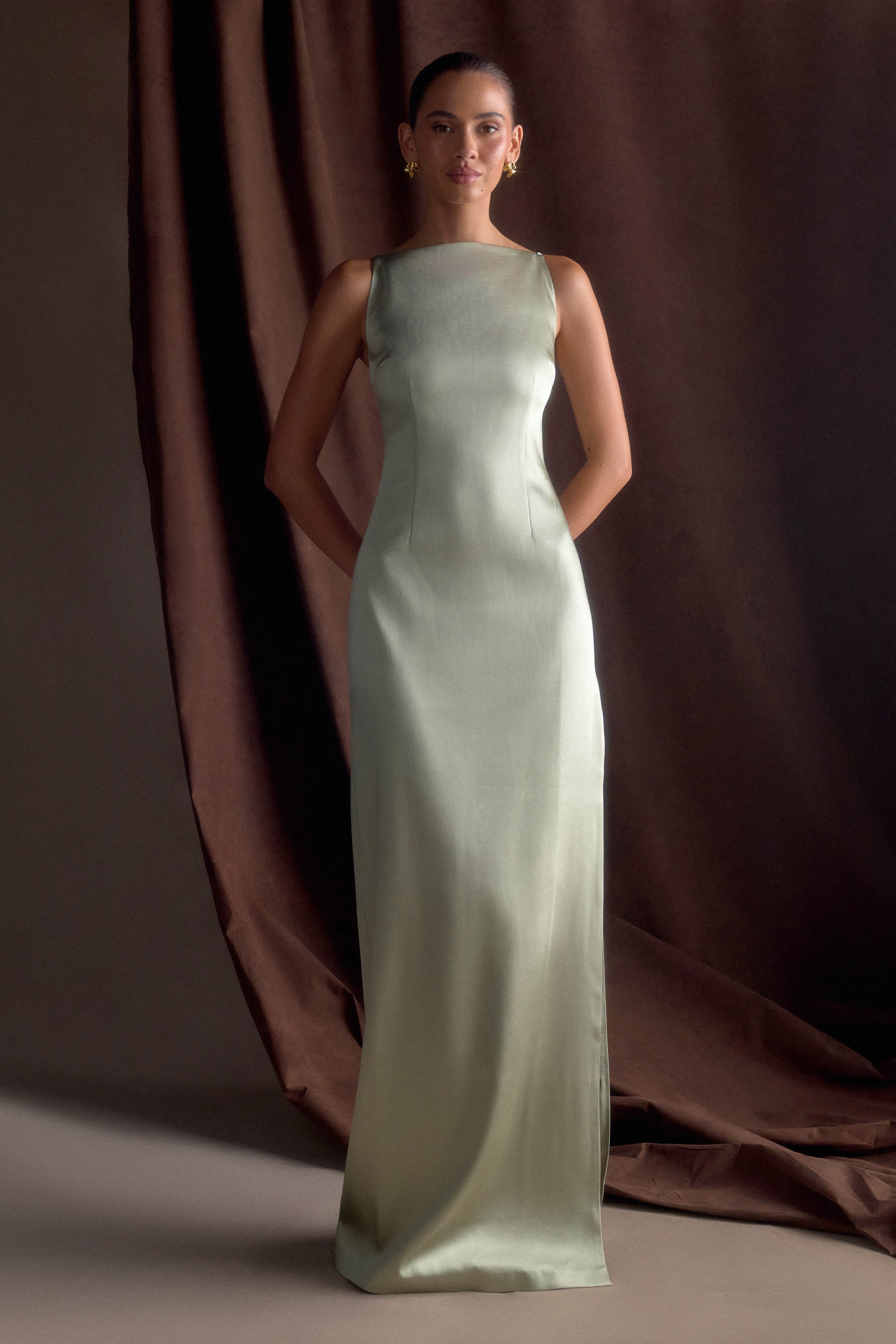 Violet Sleeveless Satin Maxi Dress - Sage - Image 9