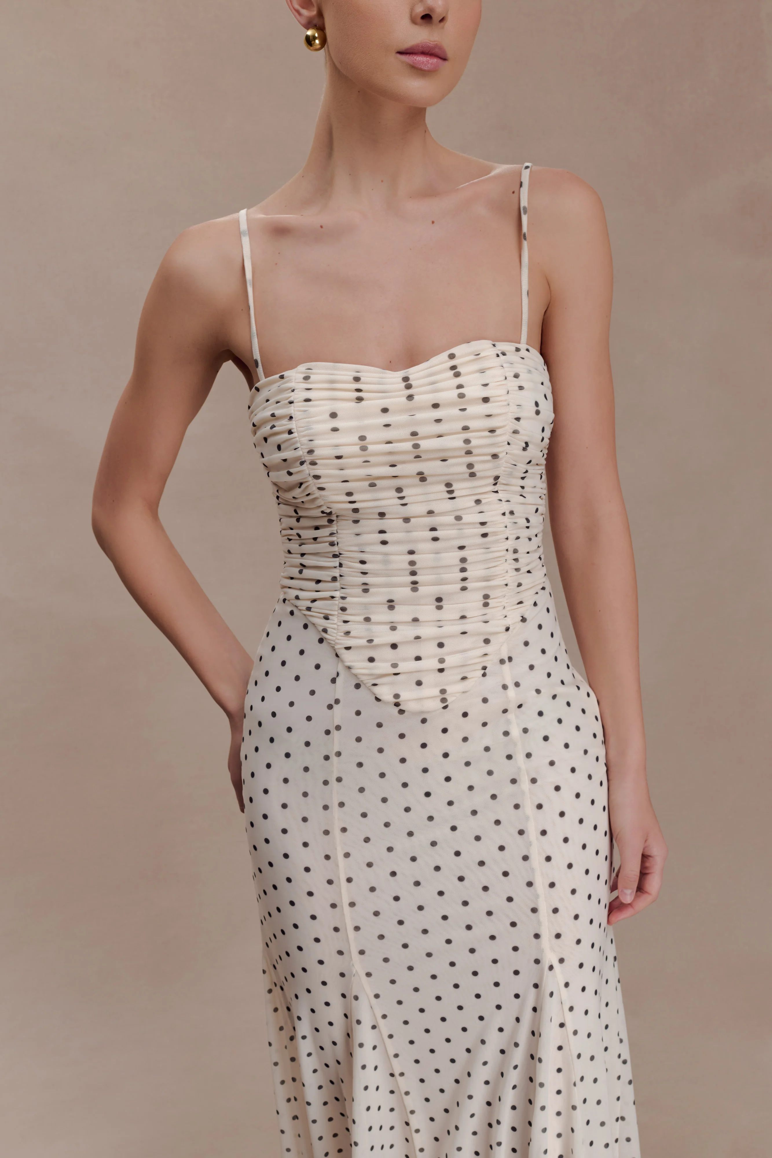 Willa Gathered Mesh Midi Dress - Polka Dot - Image 3