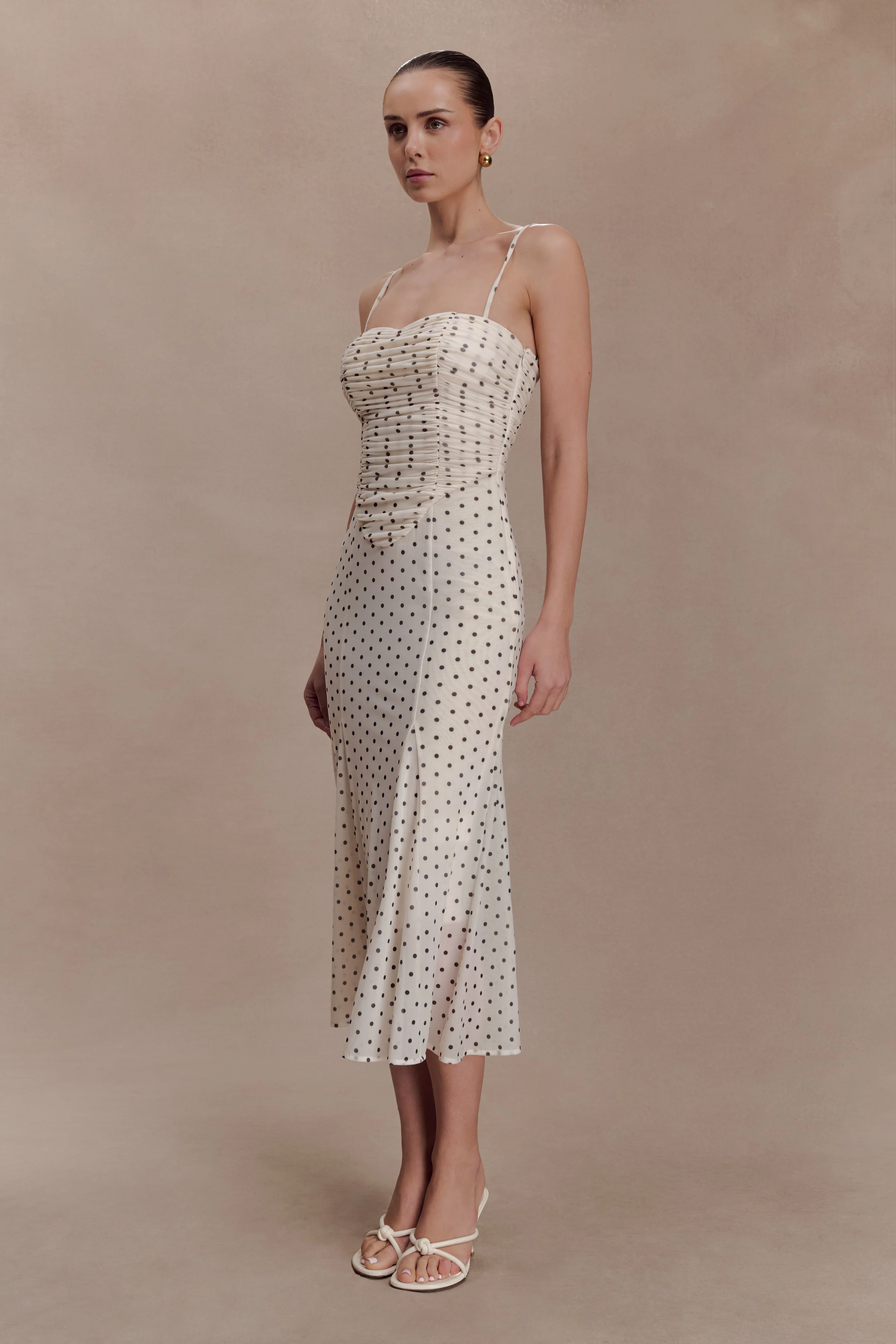 Willa Gathered Mesh Midi Dress - Polka Dot - Image 4