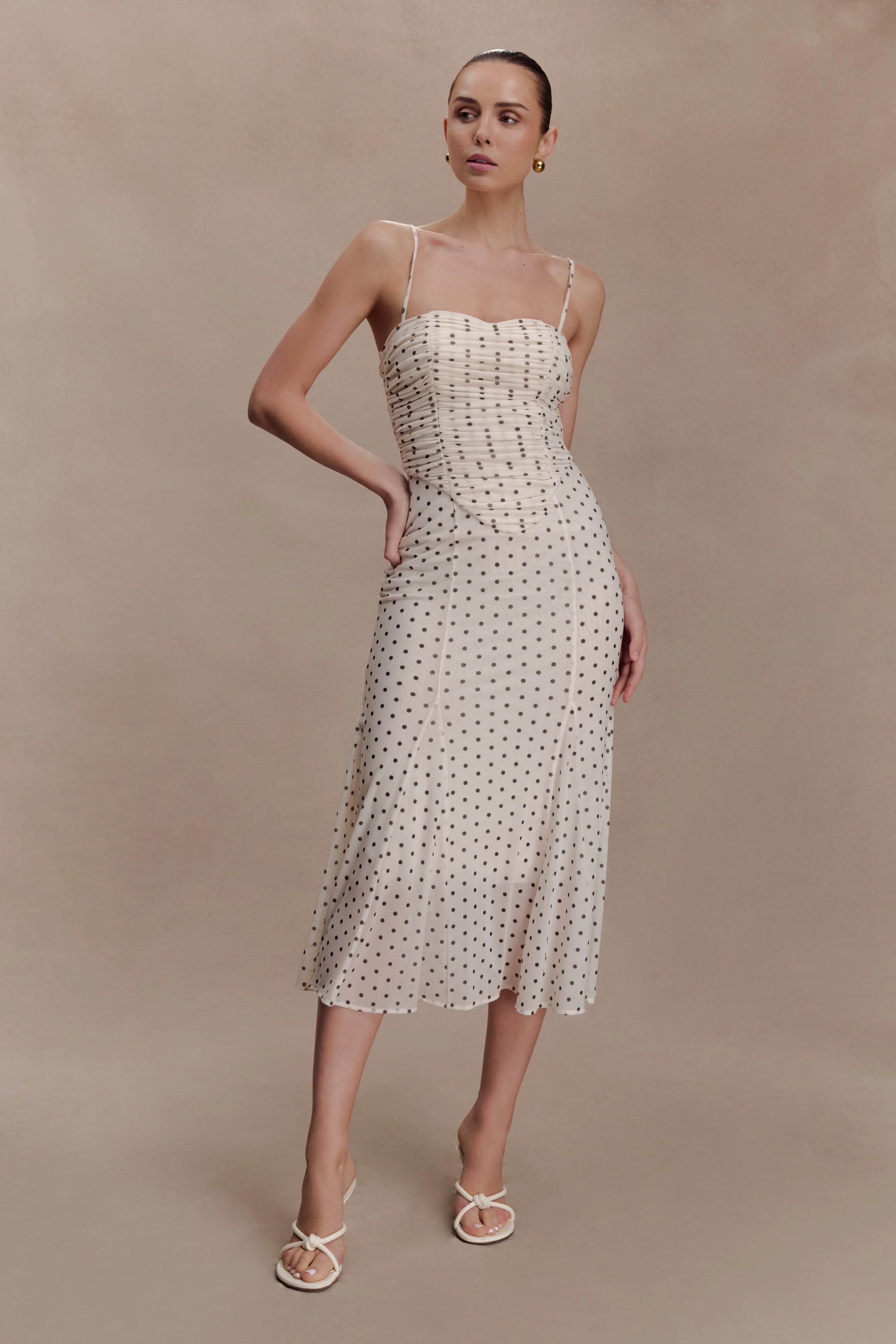 Willa Gathered Mesh Midi Dress - Polka Dot - Image 5