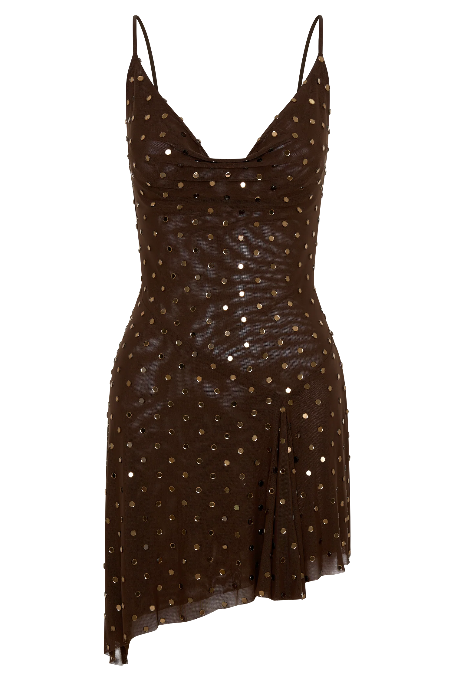 Zahra Diamante Cowl Mini Dress - Chocolate - Image 12