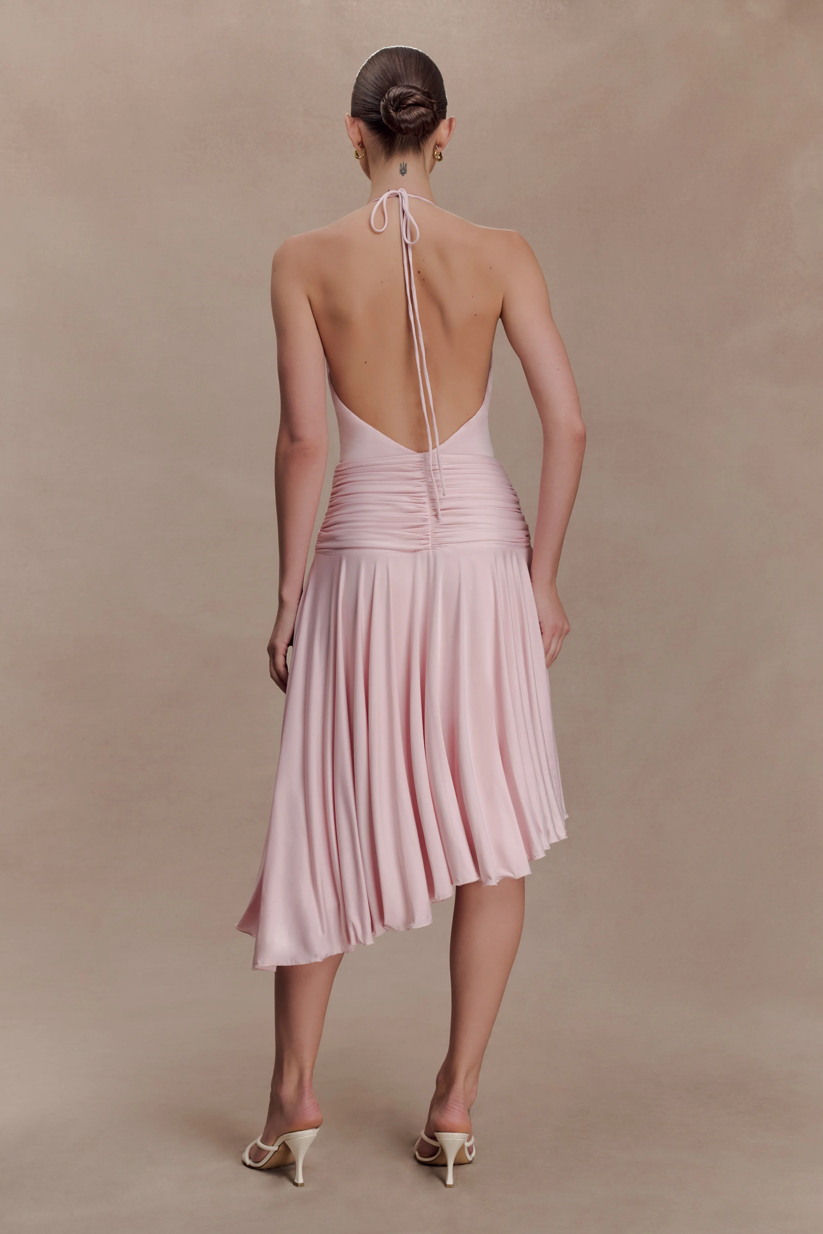 Zelda Asymmetric Slinky Midi Dress - Ballet Pink - Image 3