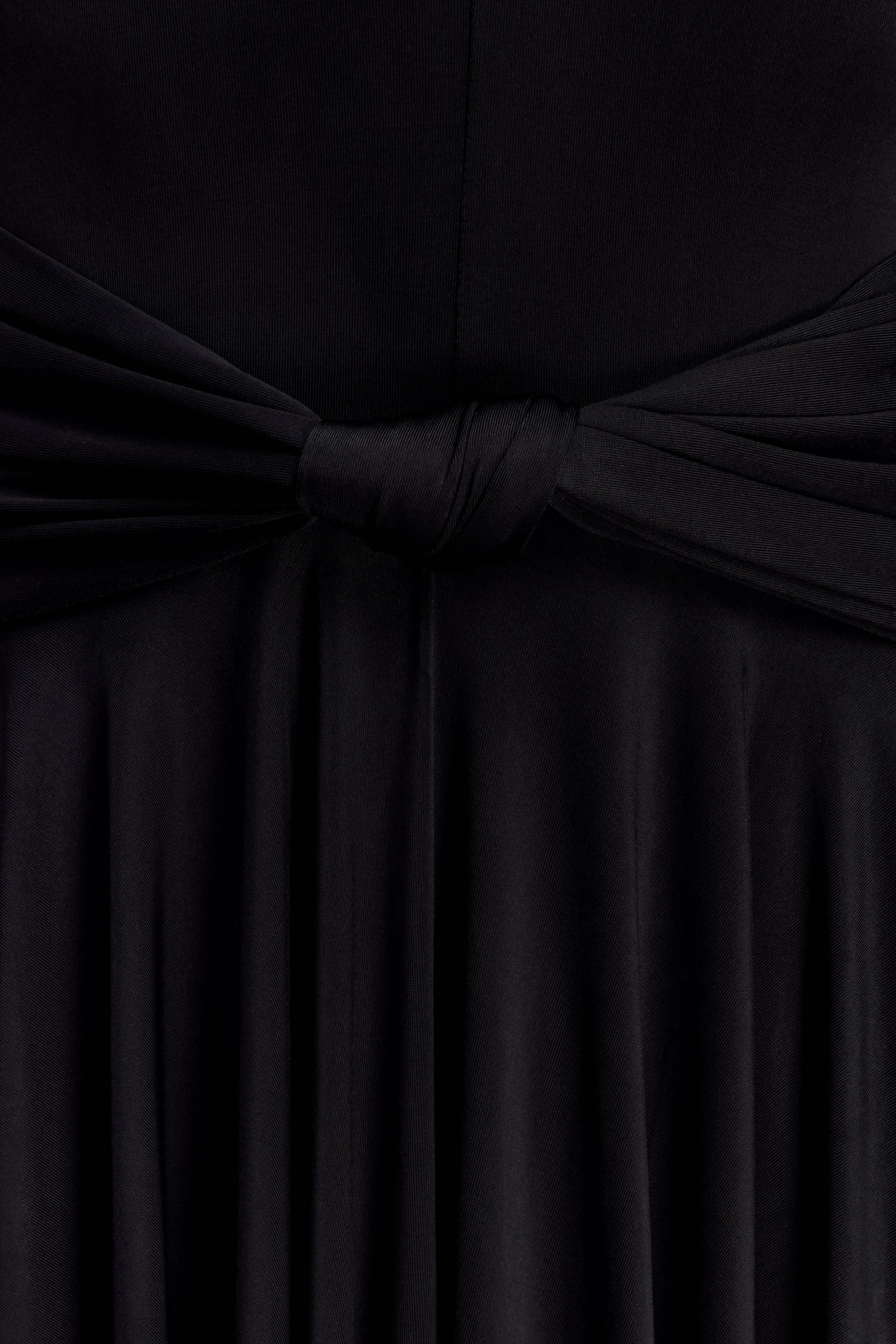 Zelda Asymmetric Slinky Midi Dress - Black - Image 5