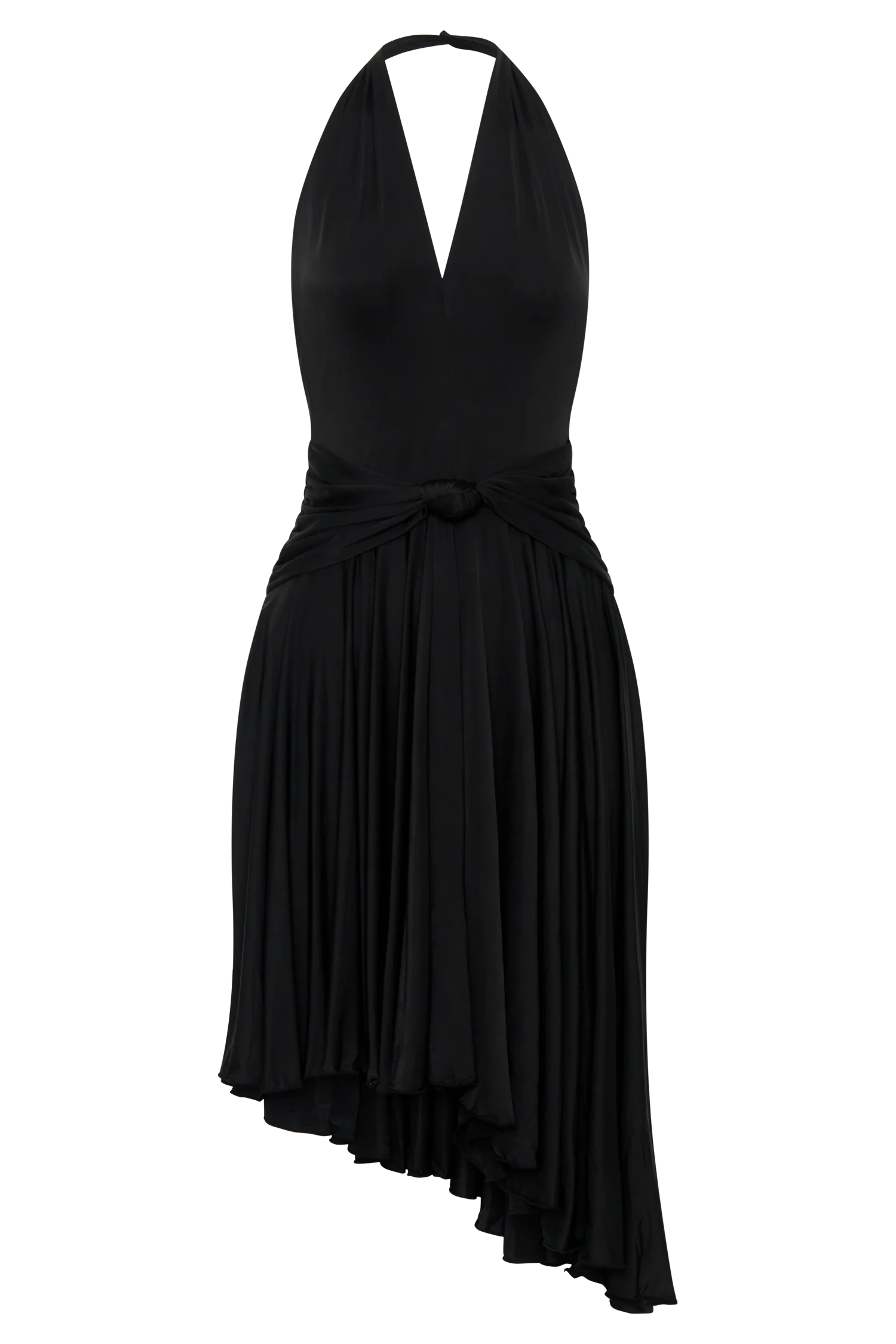 Zelda Asymmetric Slinky Midi Dress - Black - Image 7