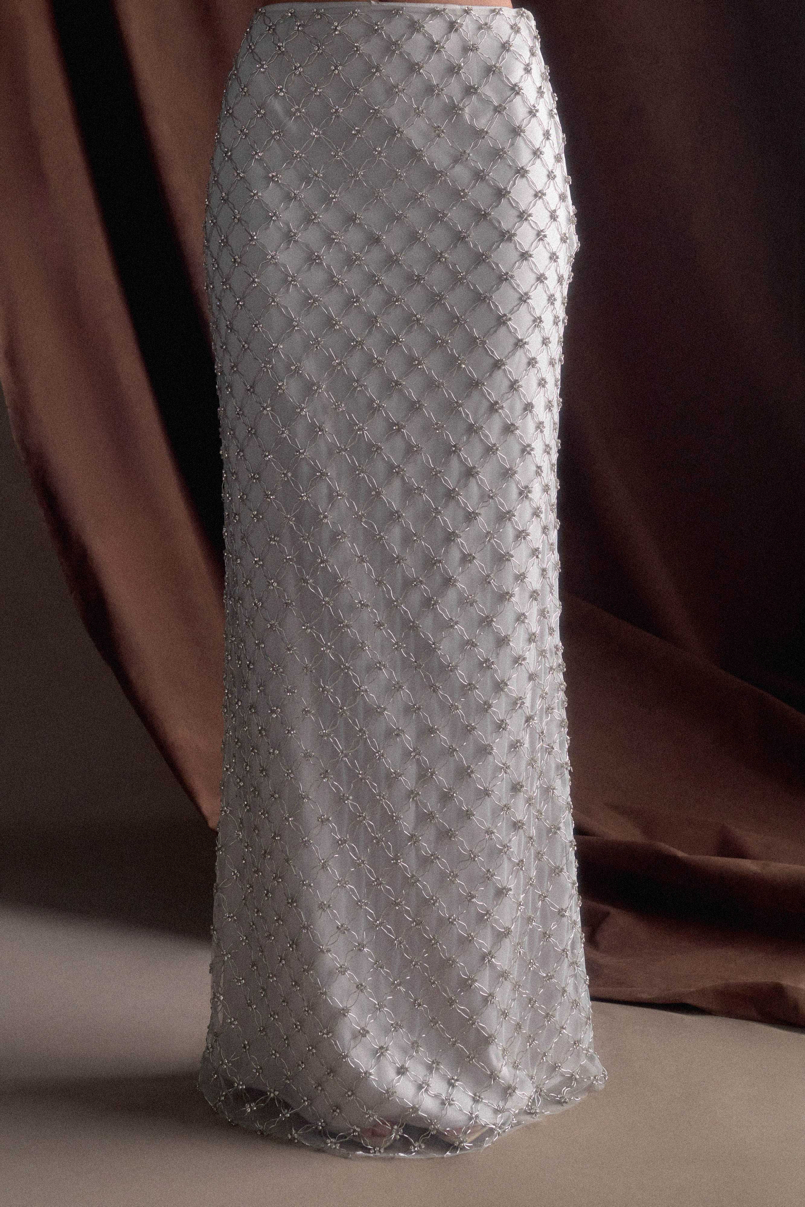 Zuri Hand Beaded Embellished Maxi Skirt - Silver - Image 5